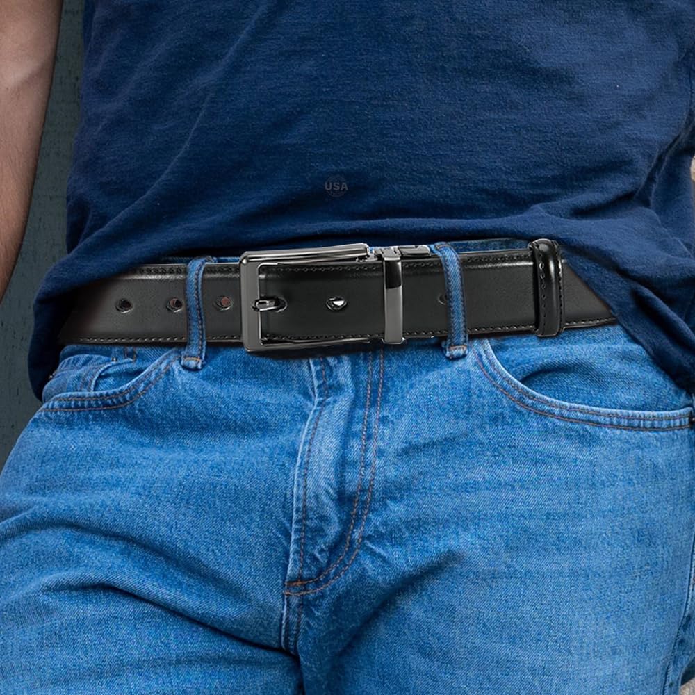DOOPAI Reversible Leather Belt for Men 1.25" - Dual Sided Dress and Casual Belt, Trim to Fit, 2 Styles in One Belt