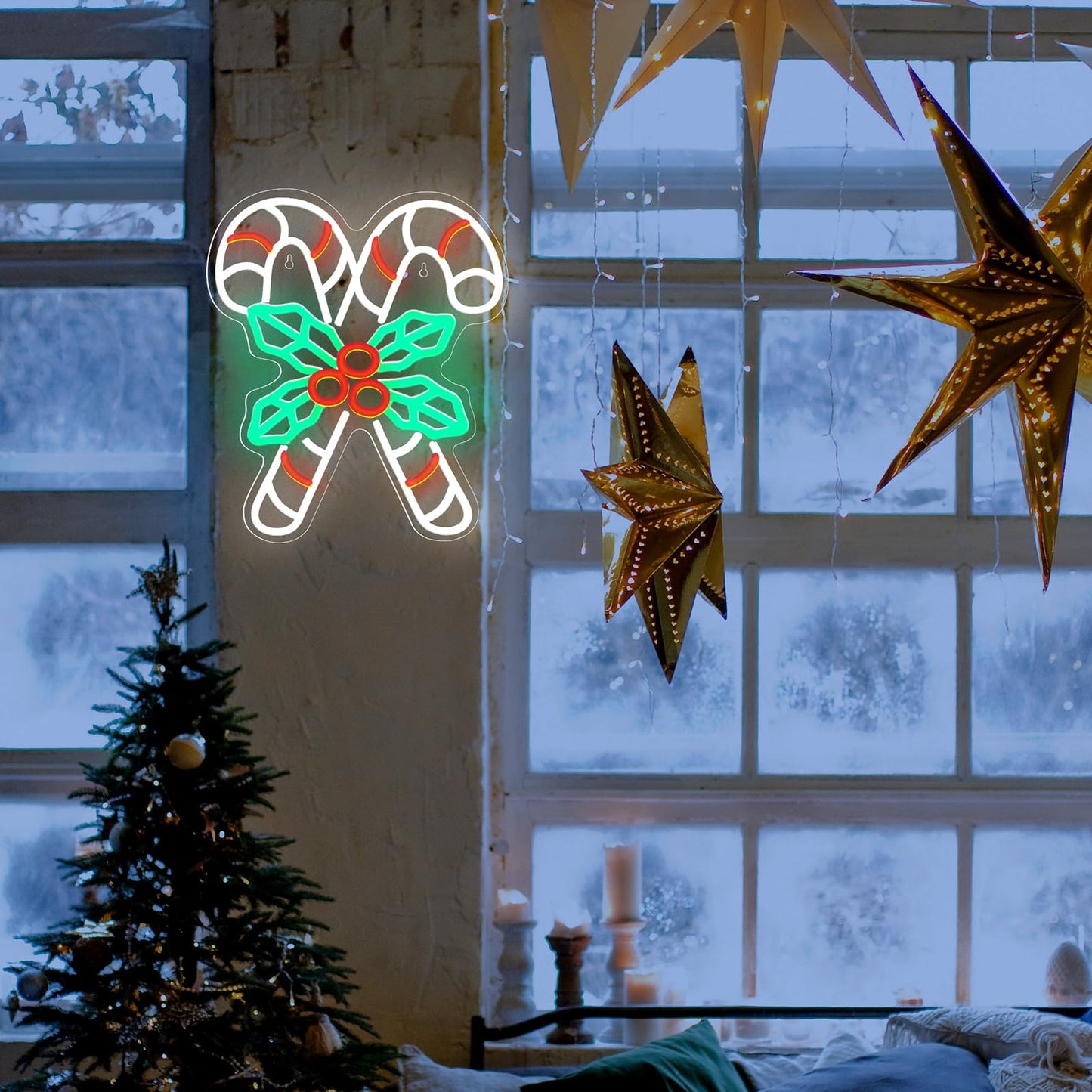Xuhal Christmas Candy Neon Sign Light 14.2 x 11.8 inches Neon Lights Signs LED Sign USB Powered Home Wall Decor Light Up Acrylic Room Decorations for Bedroom Bar Night Light Art Gift Accessories