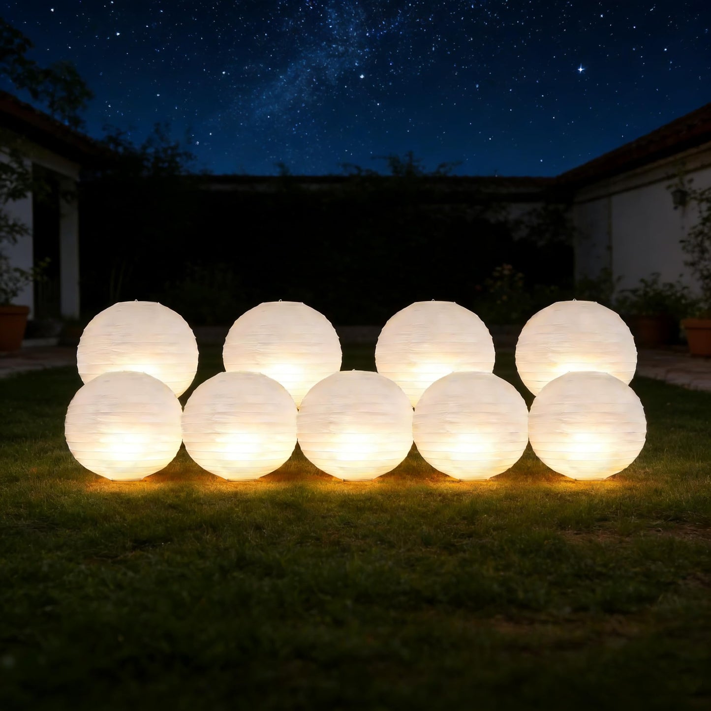 6Pcs Paper Lanterns White with LED Lights,12 in Round Lantern Hanging Paper Lanterns Lamp for Birthday, Wedding, Christmas, Bridal, Home Decor, Party Decoration