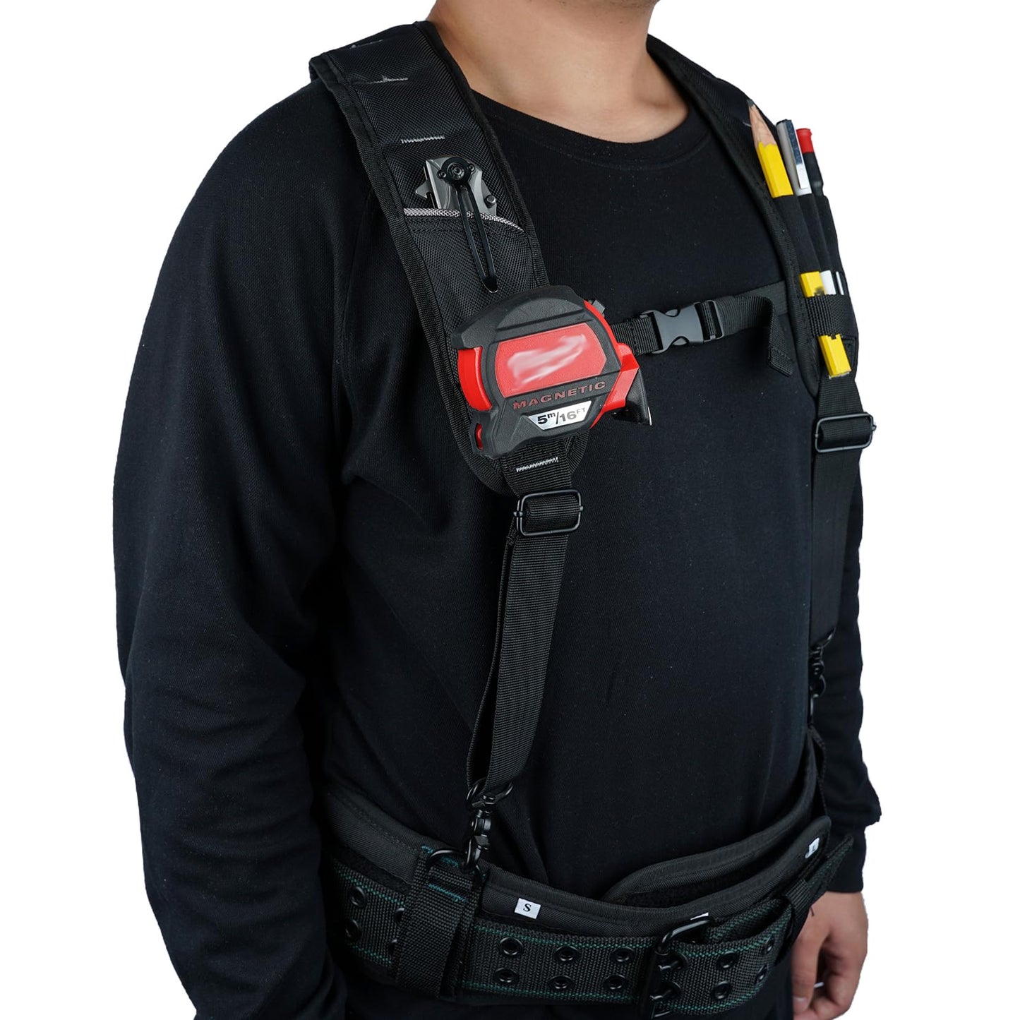 KUNN Tool Belt Suspenders Padded Carpenter Construction Electrician Work Suspender with Attachment Loops for Men,Black