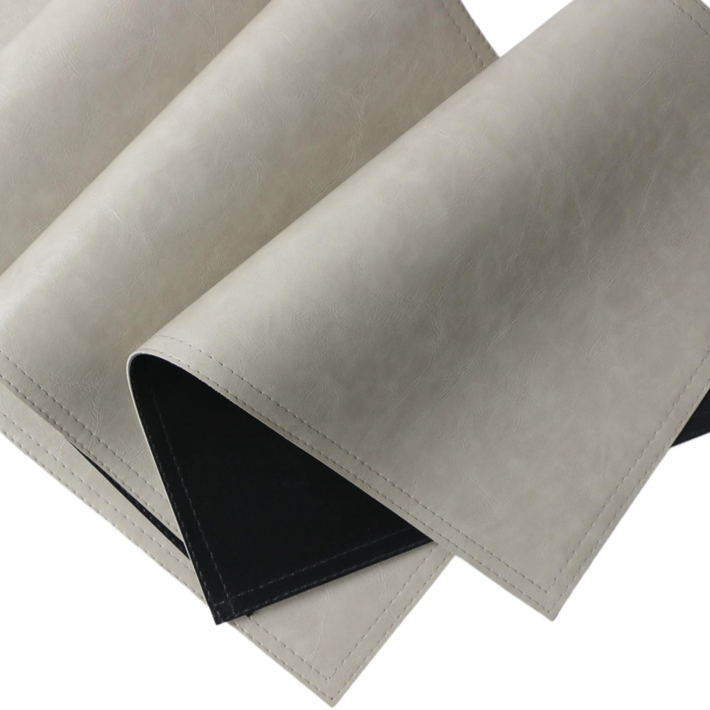 Waterproof PU Placemats, Faux Leather Dining Table Mat, Set of 4, Easy to Wipe Off Scrub Vinyl Mat, Heat & Stain Resistant for Office Conference Table, Home Decor G Parchment White