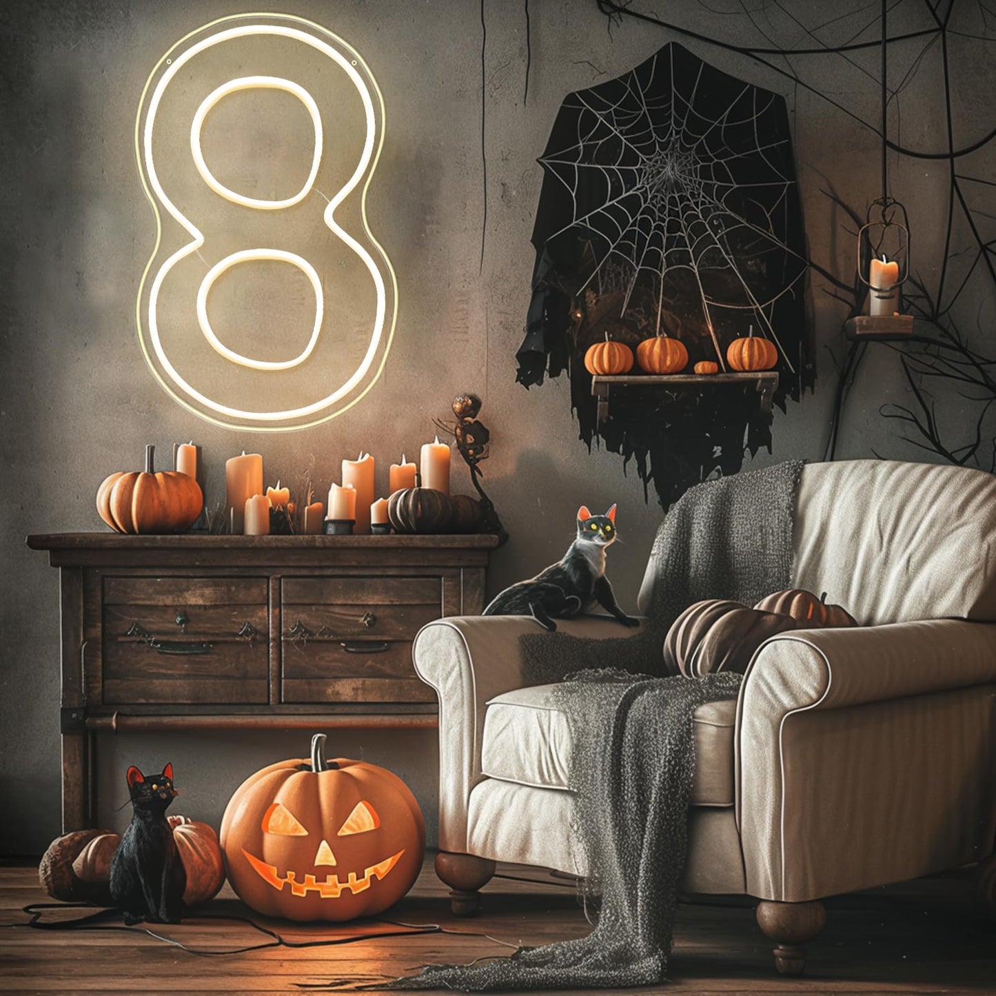 RumonZS Number 8 Light Up LED Neon Sign Backdrop 16.5" Birthday Party Decor Warm White Number One Light Up Sign USB Powered Big Number Sign Light for Birthday Night Light Party Anniversary Wedding