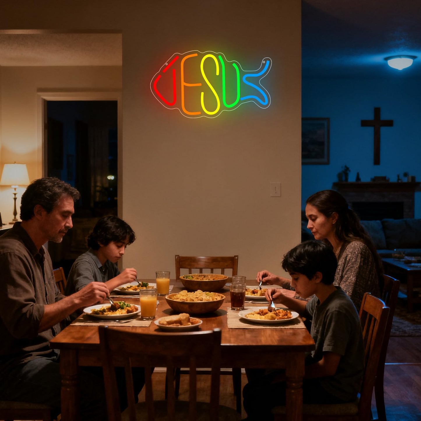 Jesus Neon Sign, Jesus Led Neon Light Signs for Wall Decor Christian Light up Sign Lamp Wall Art for Bedroom Home Christ Church Easter Religious Events Party Decor Dimmable USB Powered(15.4"*8.7")