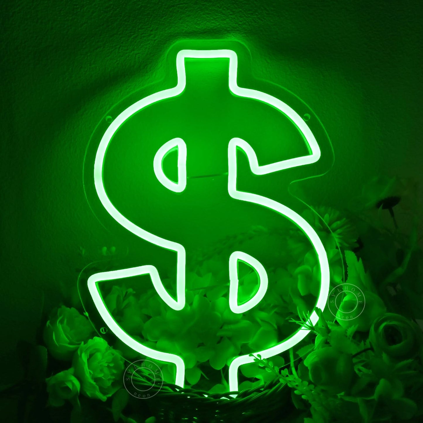 SYLHOME Dollar Led Neon Light Sign Money Green Home Office Shop Bar Business Company Wall Sign Decor Birthday Christmas Party Decor 13.78" X 9.65" USB