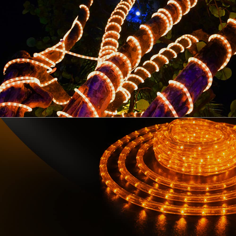 WYZworks 576LEDs, 50ft LED Outside Rope Lights, Waterproof Permanent Outdoor ETL Certified Connectable Clear Tube, Christmas Palm Tree Holiday Decorative Landscape Patio Accent Lighting - Orange