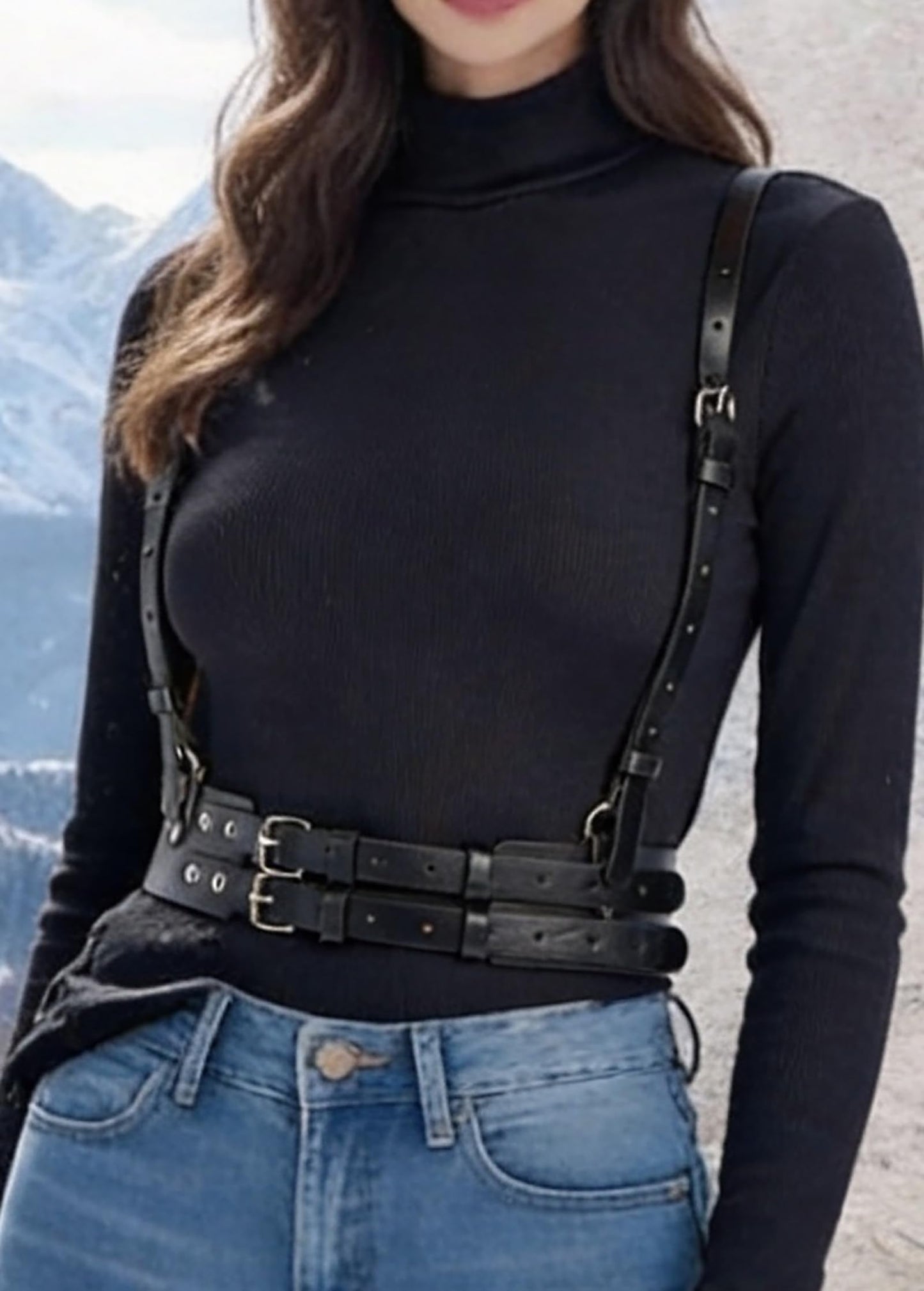 SPIRCTERR Punk Women Faux Leather Harness Belt Adjustable Goth Black Harness Top Fashion Waist Belt for Dresses, Festival & Cosplay