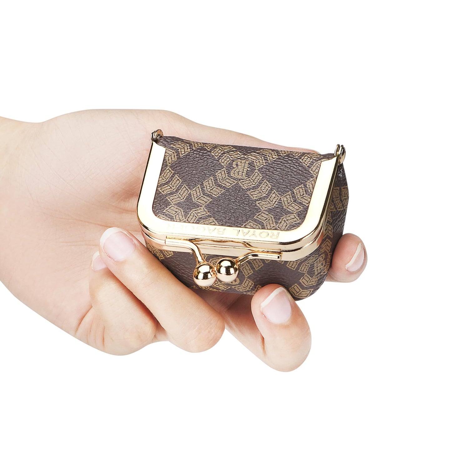 Royal Bagger Genuine Cow Leather Mini Jewelry Box Women's Coin Purse Solid Color Kiss Lock Change Pouch Casual Style Small Storage Bag for Women 1894 (Dark Blue 6894)