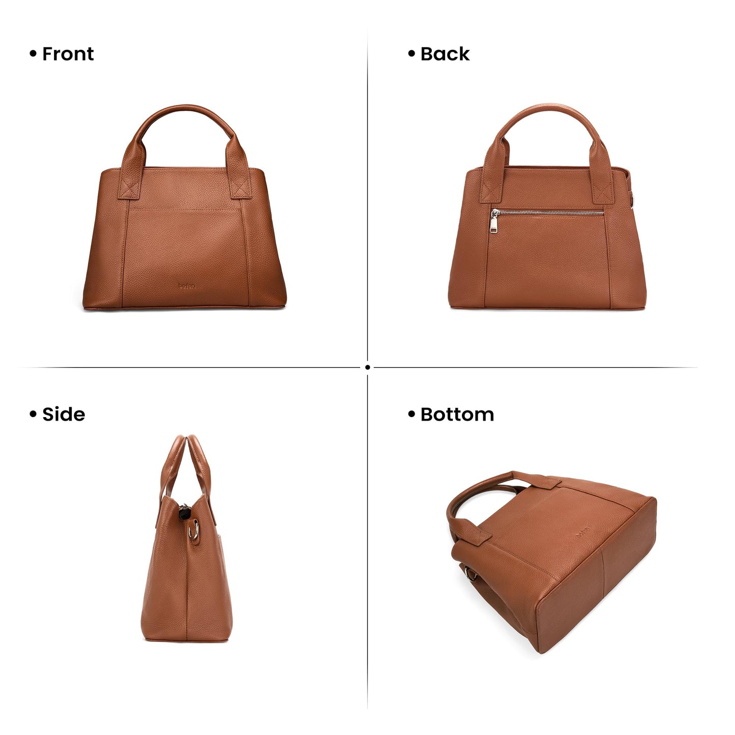 befen Womens Genuine Leather Purse and Handbags, Crossbody Shoulder Bags for Women, Small Satchel Tote Bag with Zipper Cognac Brown