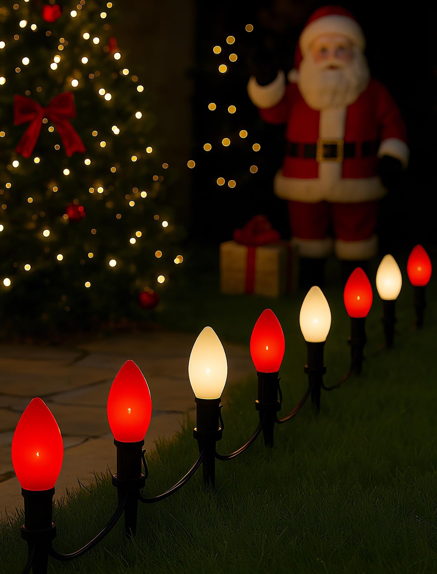 C9 LED Red and White Christmas Lights, 25ft C9 Outdoor Christmas Lights with 25 LED Red and White Plastic Bulbs, Outdoor String Lights for Patio Home Party Yard Xmas Tree Decoration-Green Wire