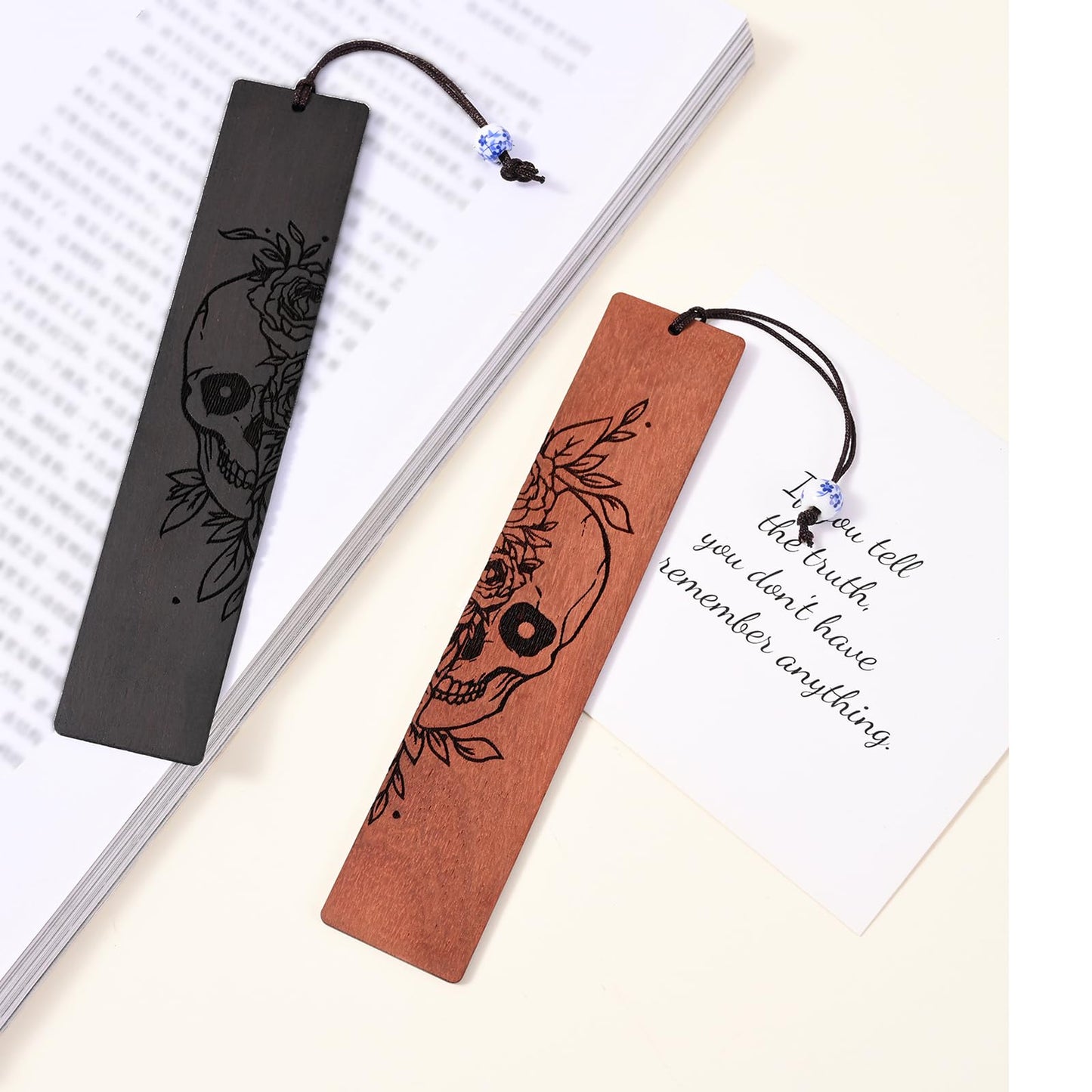 4 Pcs Wooden Bookmark Set, Book Marks for Book Lovers, Unique Bookmarks Gifts for Men Boy (Dragon and Skull)