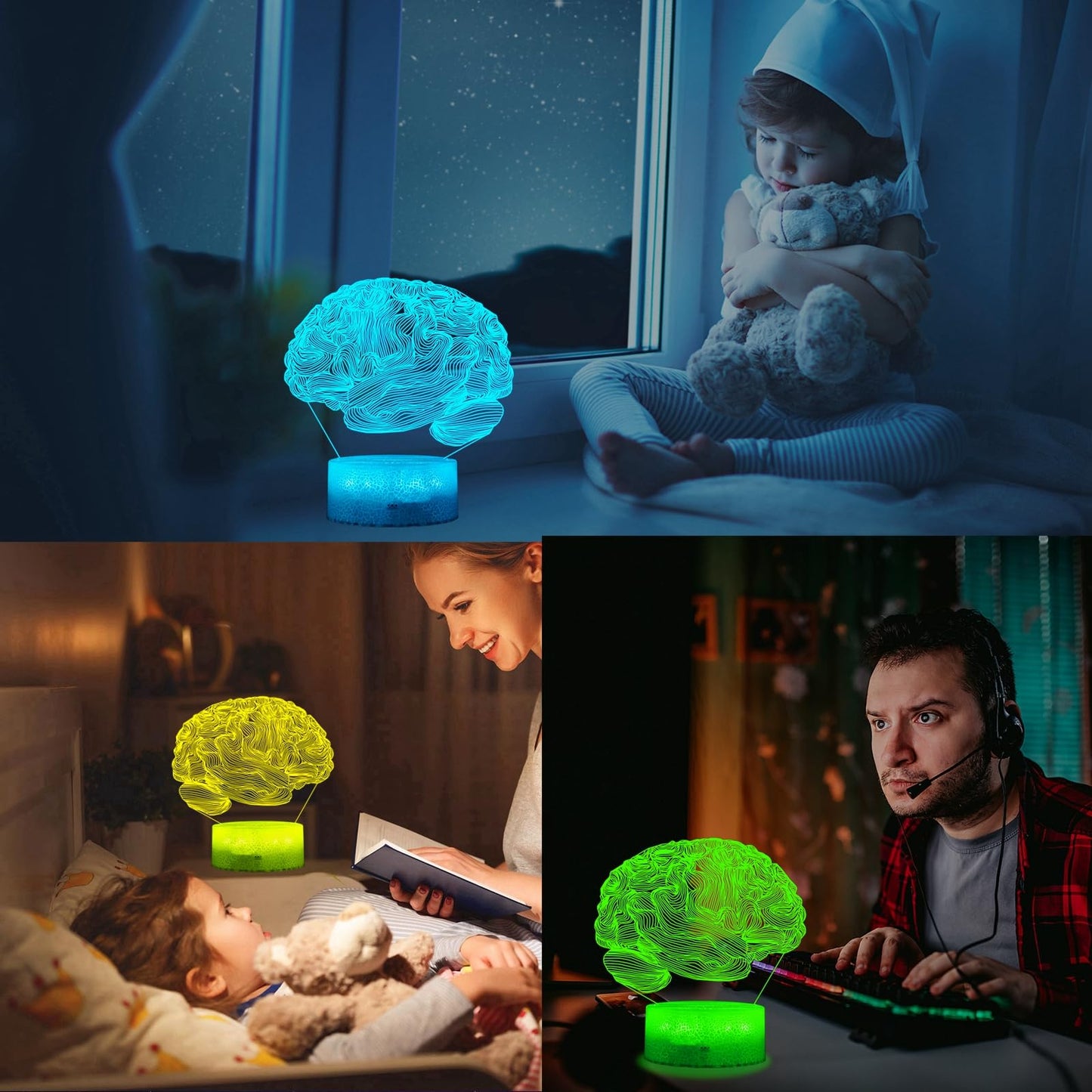 POSSHE Neurology Gifts, 3D Brain Illusion Lamp, Night Light with16 Colors Changing, Remote Control, Timer, Dimmable, Kids Room Decoration, Xmas Brain Model Gifts