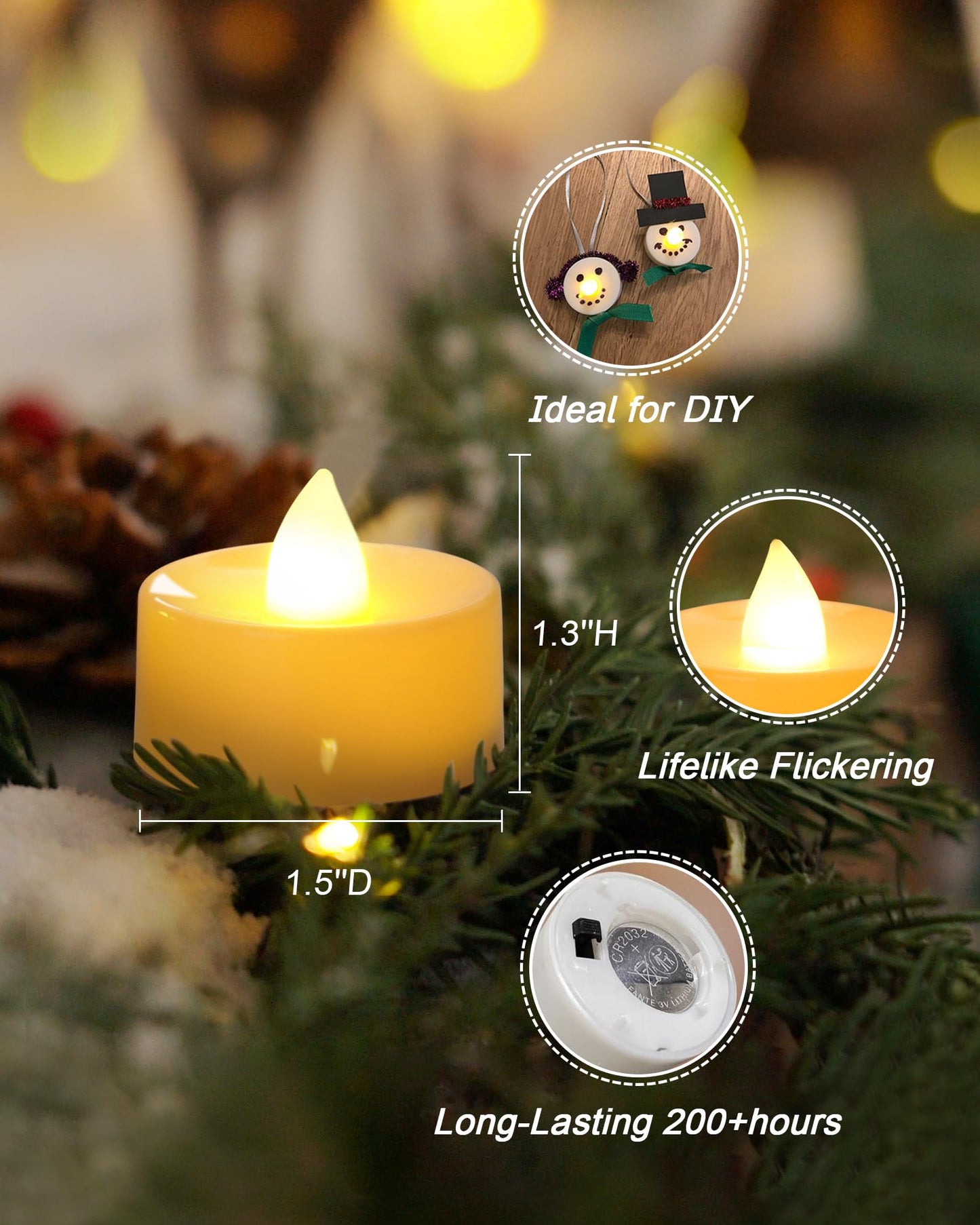 Amagic 100 Pcs Flickering Flameless Tea Lights Battery Operated, 200+ Hours Long Lasting Electric Candle for Wedding Table Centerpiece, Home Decor, Gift, Birthday, Halloween, Christmas, Ivory Base