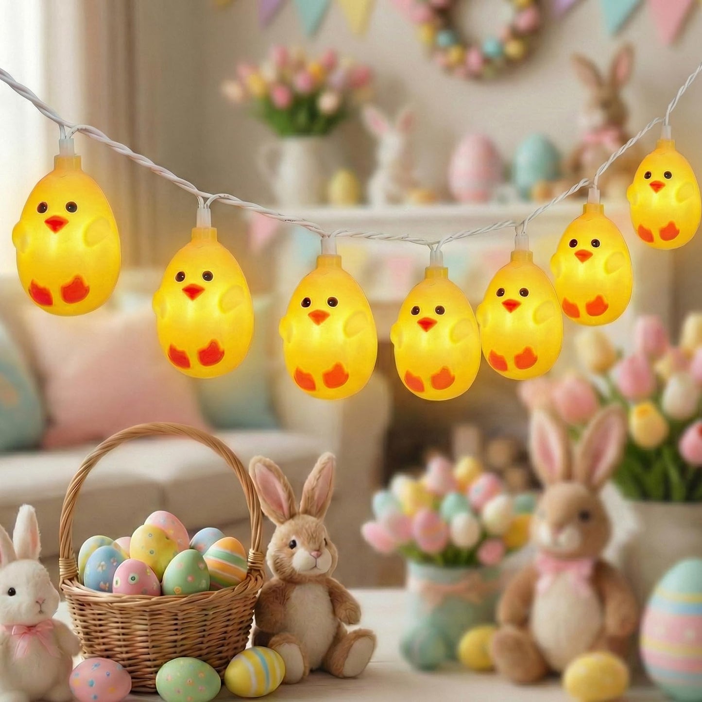 GOOTHY Easter Chicken String Lights Plug in, Indoor Outdoor Easter Decorations Lights with 10 LED Yellow Chicken Light, Hanging Spring Chick Lights for Party Garden Birthday Wedding Home Decor