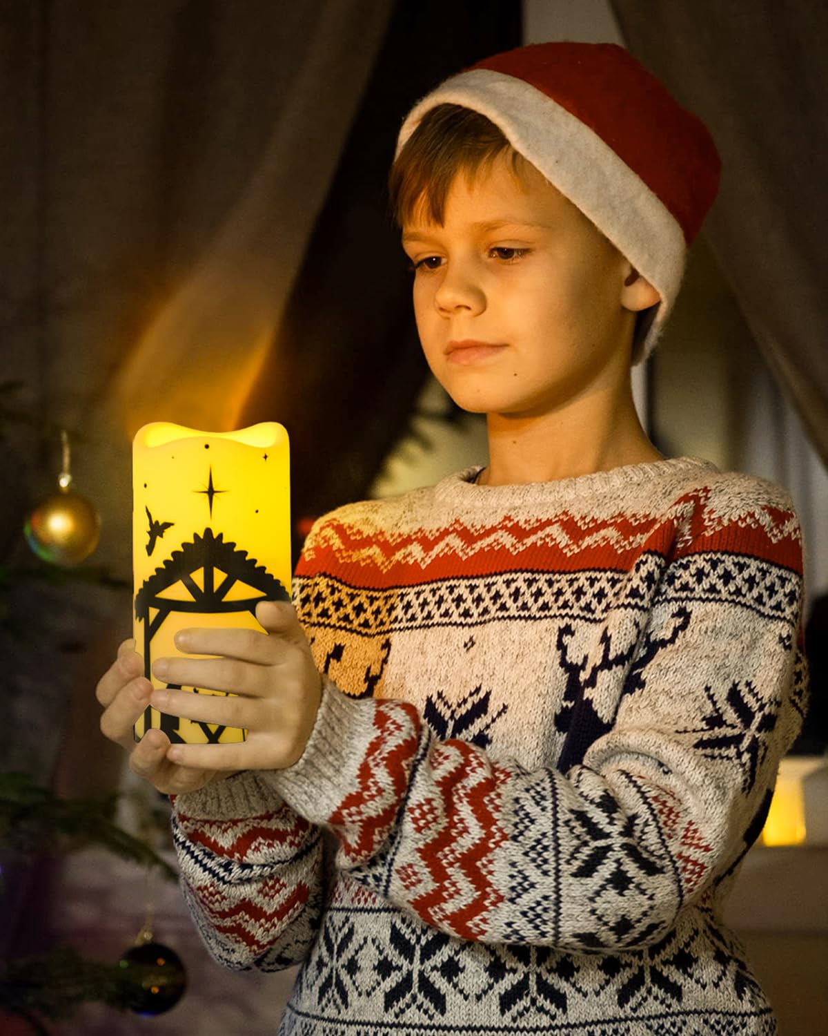 ONEIHOMM 5 Pcs Christmas Nativity Scene Candles with Timer Remote Control