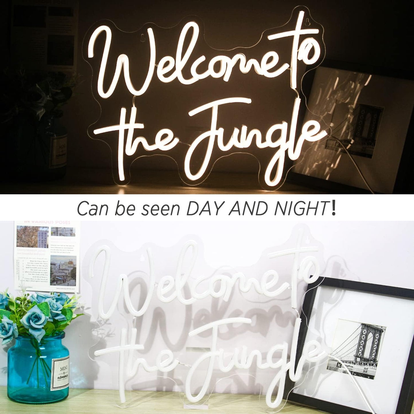 ineonlife Welcome to the Jungle Neon Sign Warm White Letter LED Neon Lights for Bedroom Wall Decor USB Powered Neon Signs for Room Decor Bar Party Wedding Engagement Wall Hanging Decoration