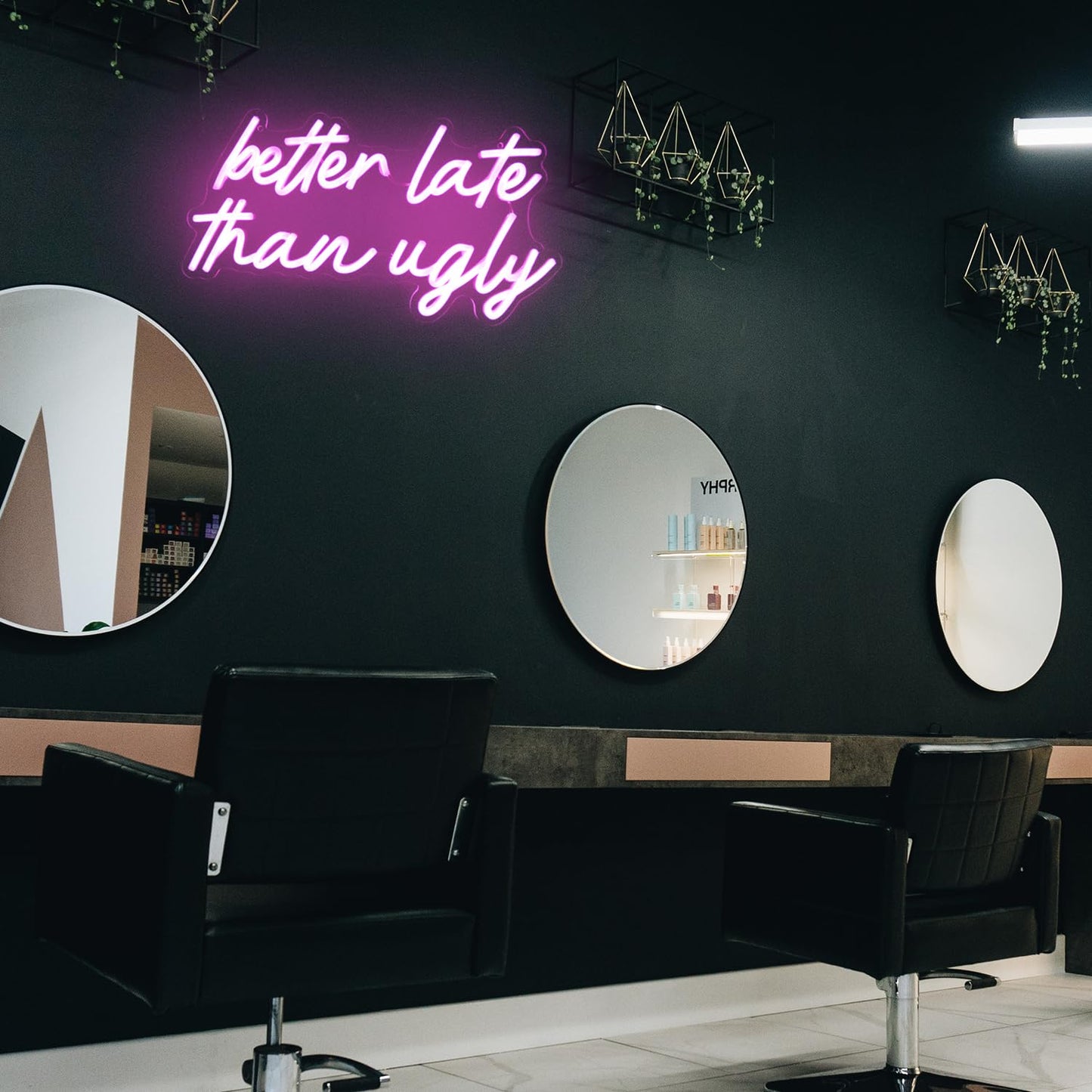 Better Late Than Ugly Neon LED Sign Pink Word Light Up Signs Beauty Room Decor Letter Neon Signs for Wall Decor LED Neon Light Sign for Bedroom Beauty Salon Wedding Bar Party Decor