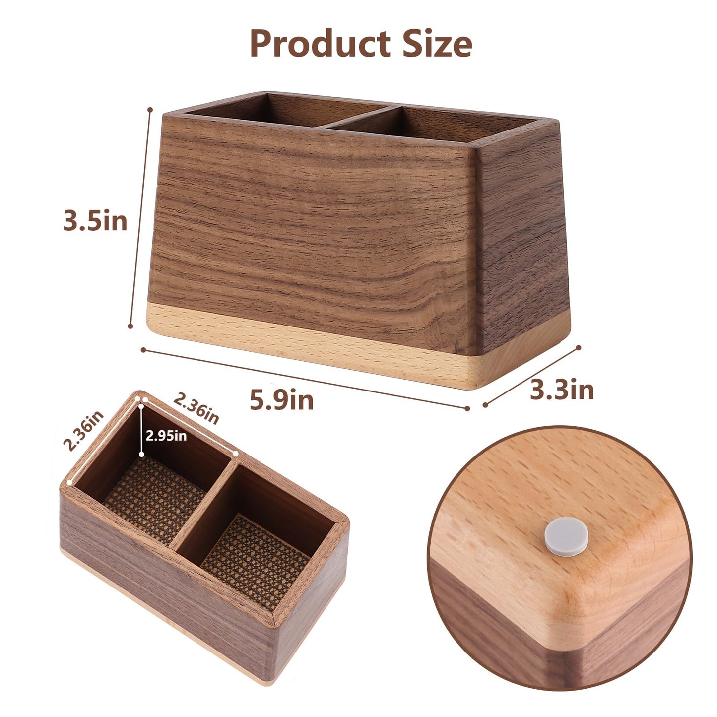 Sakulaya Walnut Pencil Holder Wood Pen Holder for Desk Multiple-Use Desk Writing Stationary Organizer Office School Supplies Storage Double Slots Trapezoid Shape