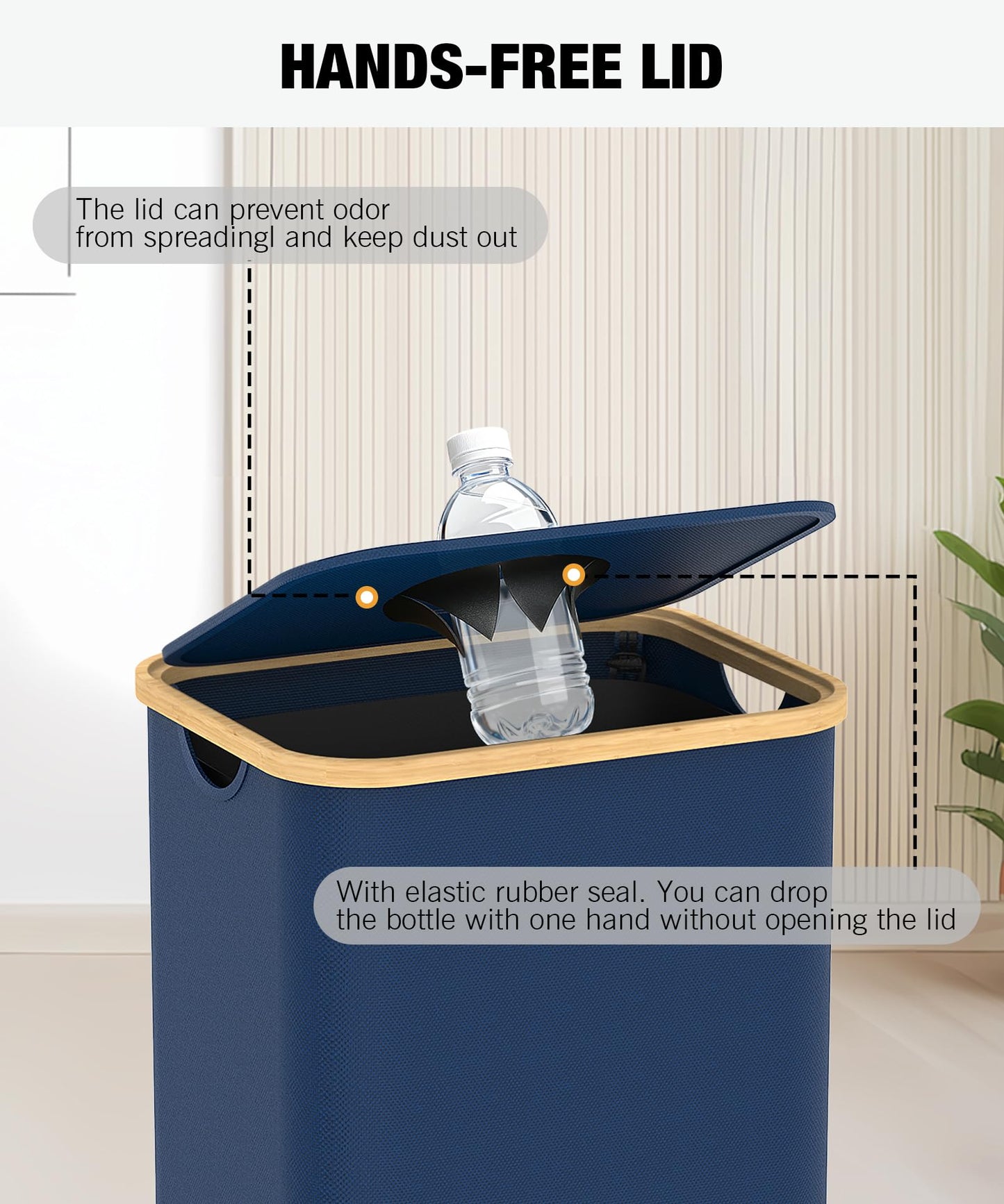 Recycling Bins for Kitchen, 26 Gallon (100L) Recycle Bin with lid, Indoor Oxford Fabric Recycling Trash Can with 2 Pack Removeable and Reusable Inner Bags for Bottle Can Glass Plastic Sticker, Blue