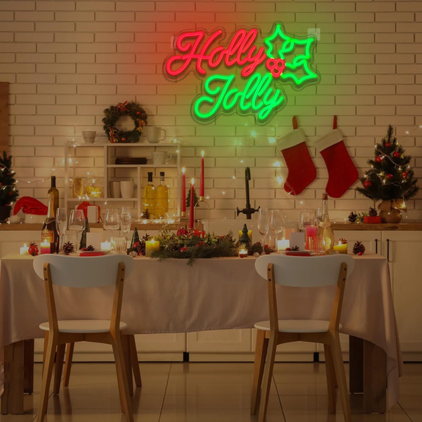 Virlusy Holly Jolly Neon Signs for Wall Decor Dimmable Merry Christmas Led Lights Signs Holly Berry Letters Neon Light for Christmas Party Bar Bedroom Home Shop Party Decor Birthday New Year Gifts