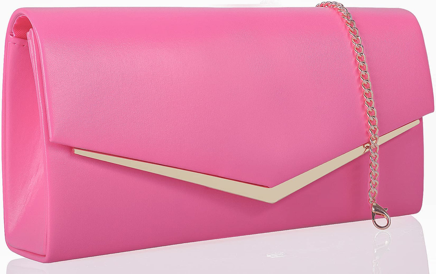 Women’s Evening Handbag Vegan Leather Ladies Envelope Clutch Classic Elegant Purse Bags Hot Pink
