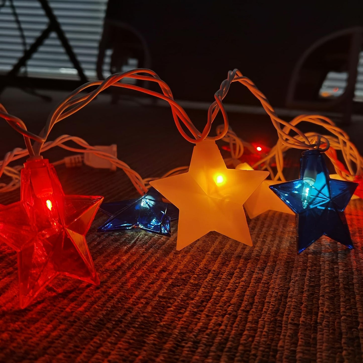 Romasaty 12FT Red White Blue Star String Lights, 4th of July Decorations Lights with 20 LED Star Lights, Plug in Patriotic Lights for Indoor Outdoor Independence Day Memorial Party Home Patio Decor