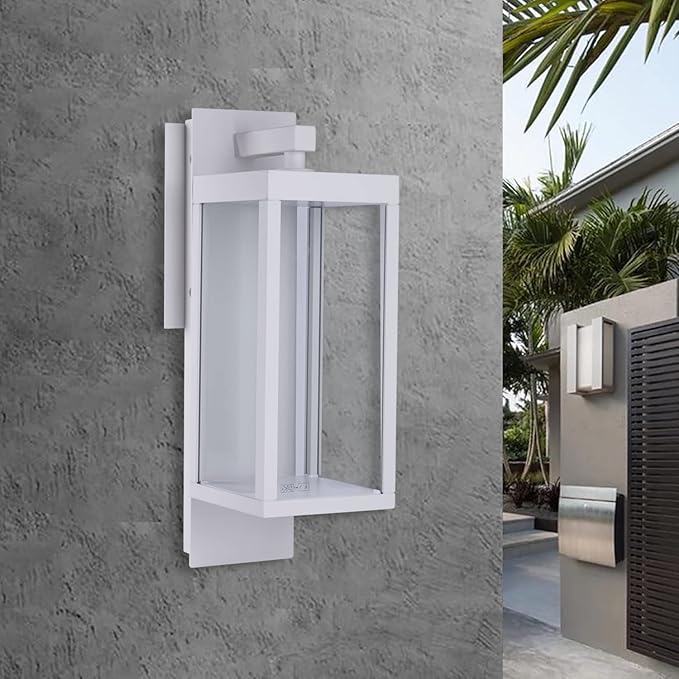Modern Outdoor Light Fixtures Dusk to Dawn Outdoor Lighting,15" Exterior Wall Sconce, Porch Light, Black Garage Lights Wall Lamp, Waterproof Outdoor Lights for House, Garden, Front Door,White