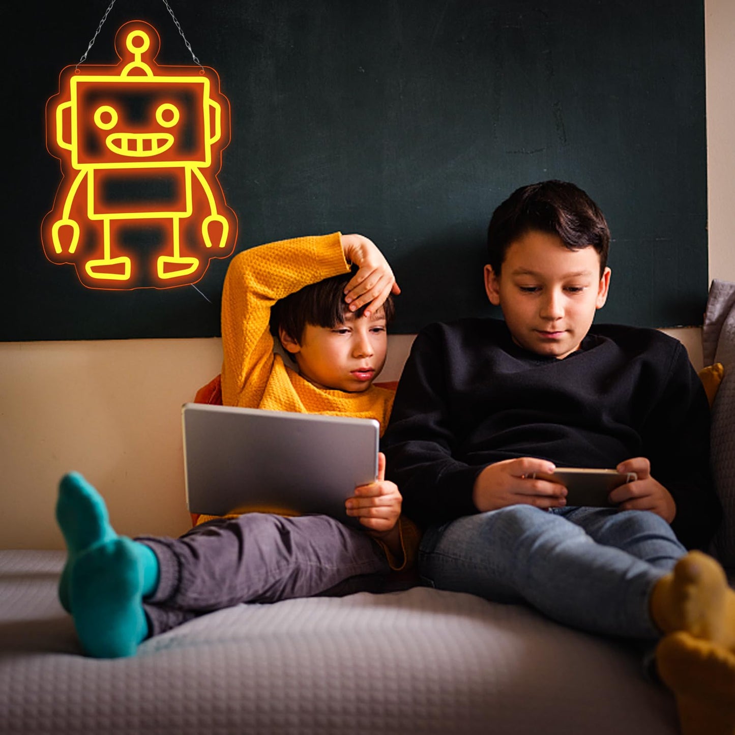 TOPQUALI Robot Neon Signs Robot LED Neon Light Decor for Game Room, Baby Living Room,Kids Room,Party,Birthday,Christmas Signs for Boys,Kids Gift13.8 * 10.1 Inch