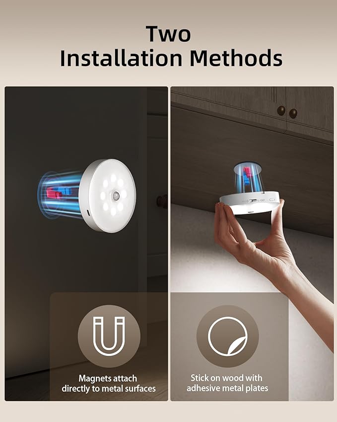 EZVALO 6-Pack Under Cabinet Lighting, Rechargeable Motion Sensor Puck Lights with Remote, 3 Color Temps &12 RGB Colors, Magnetic Stick on Light, Dimmable Under Counter Lights for Kitchen, Shelf, Stair