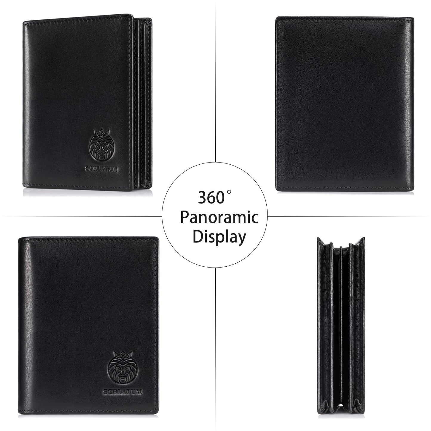 LUKZIJAES Genuine Leather Bifold Wallet for Men Rfid Blocking Large Capacity Vertical Wallets Mens with ID Window 15 Card Slots 2 Cash Pockets (Black)