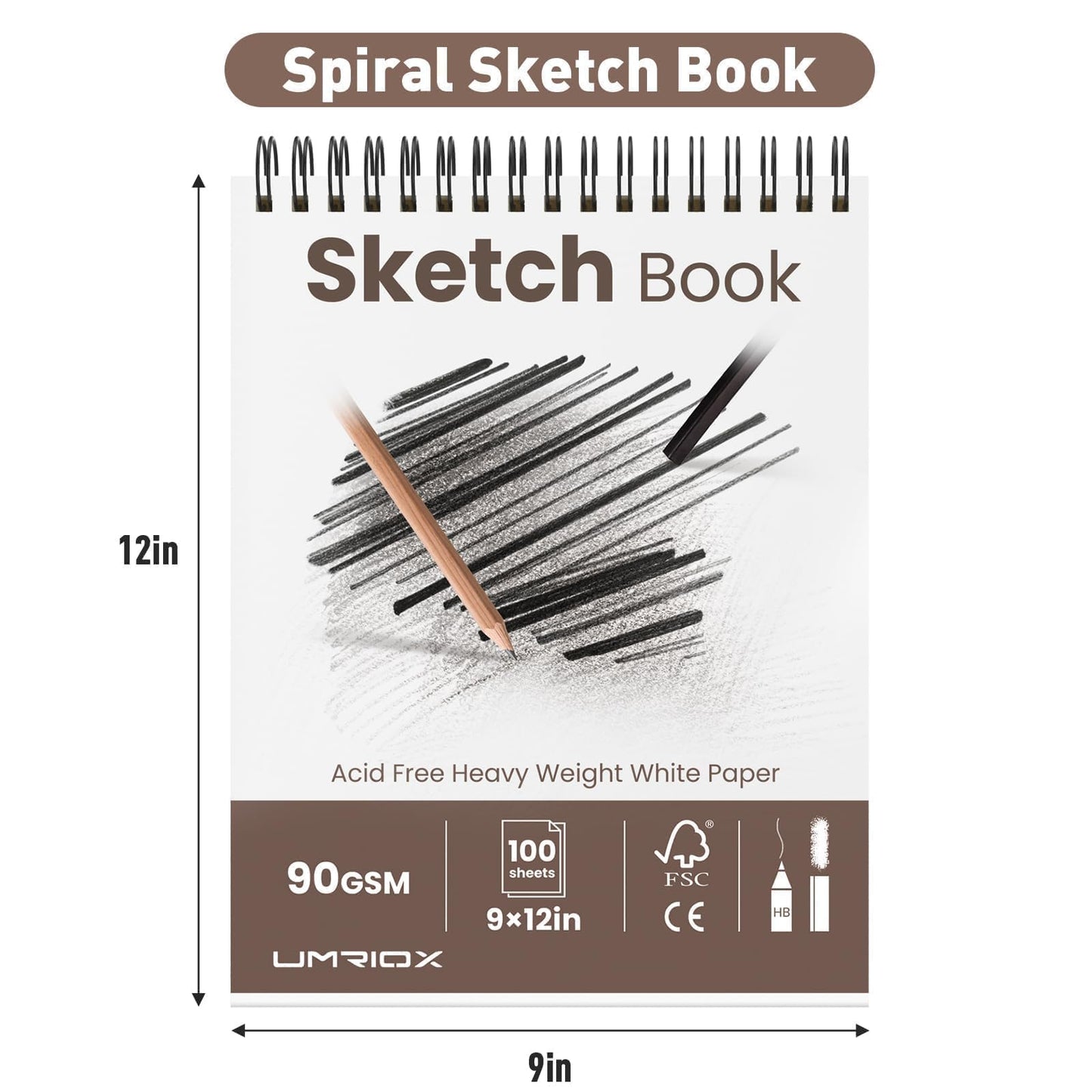 Umriox 9" x 12" Sketch Book, 2-Pack Sketch Pad (100 Sheets Each), Top Spiral Bound Sketchbook, Acid-Free Drawing Paper, Art Drawing Pad for Artists, Students and Designers