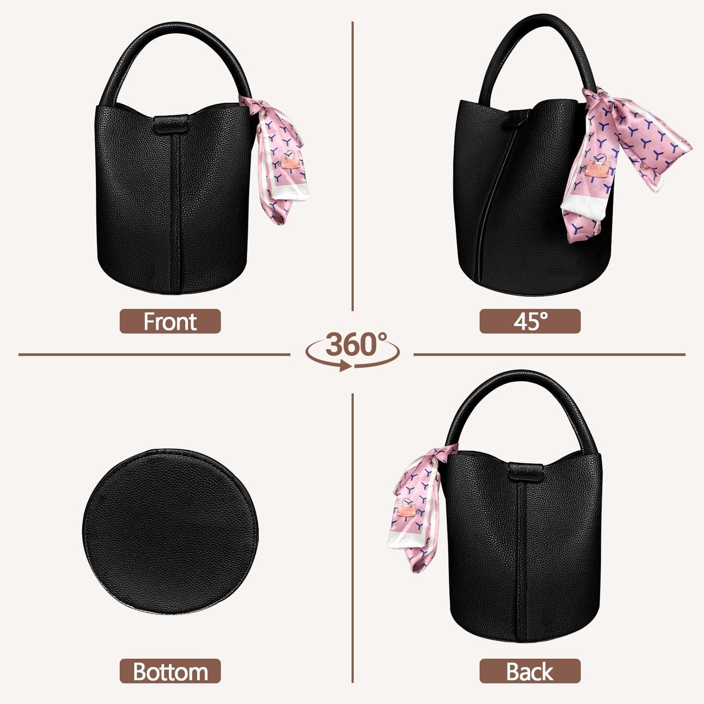 JongCen Vegan Leather Bucket Bag for Women Crossbody Bucket Purse with Removable & Adjust Shoulder Strap Fashion Bucket Handbag