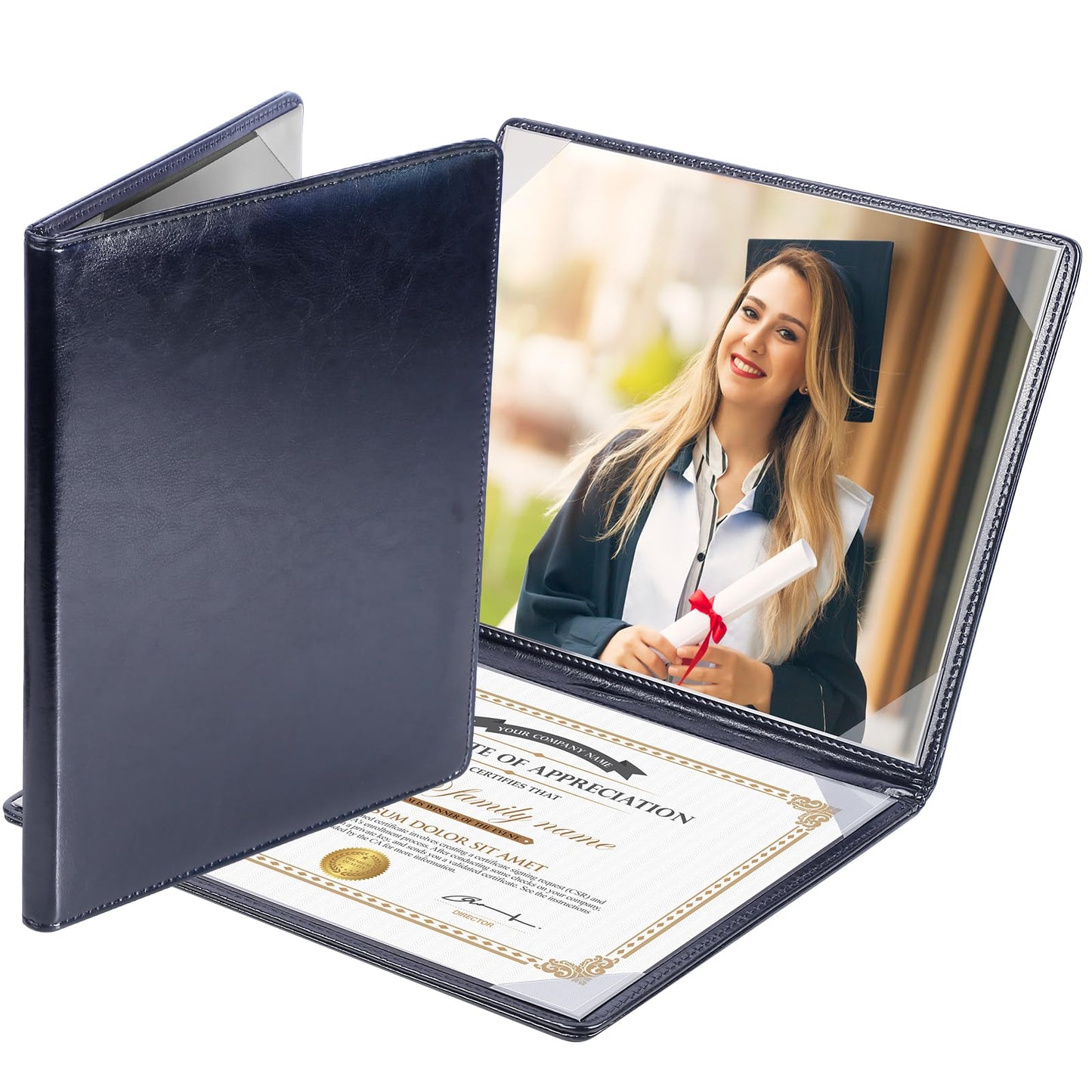 5 Pack Diploma Cover 8.5 x 11 Certificate Holders for Letter-Sized Award Padded Menu Cover - Blue Leather