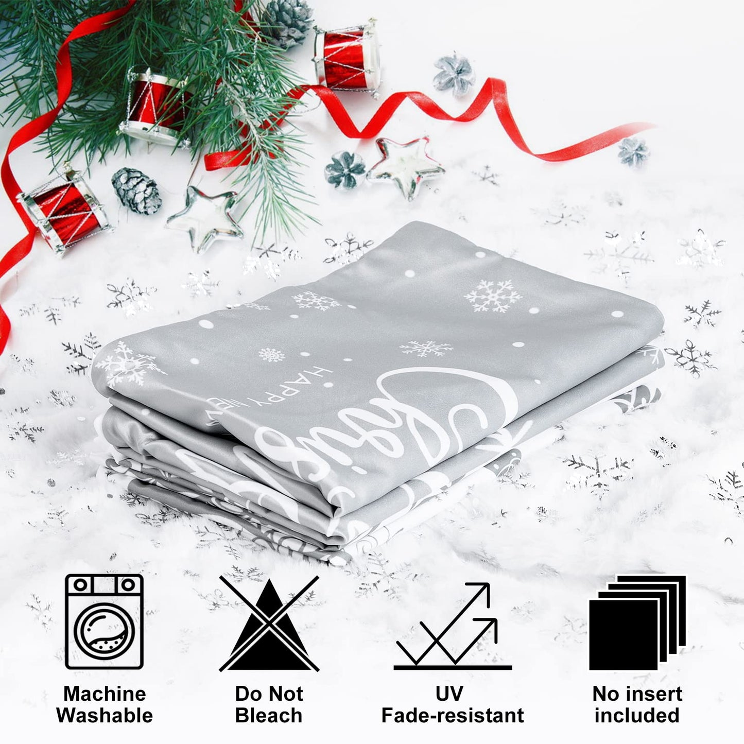 Lanpn White and Grey Christmas Lumbar Throw Pillow Covers 12x24 Set of 4, Decorative Long Gray Winter Snowflake Xmas Cushion Covers Pillow Cases for Home Bedroom Room Holiday Couch Decor Decorations