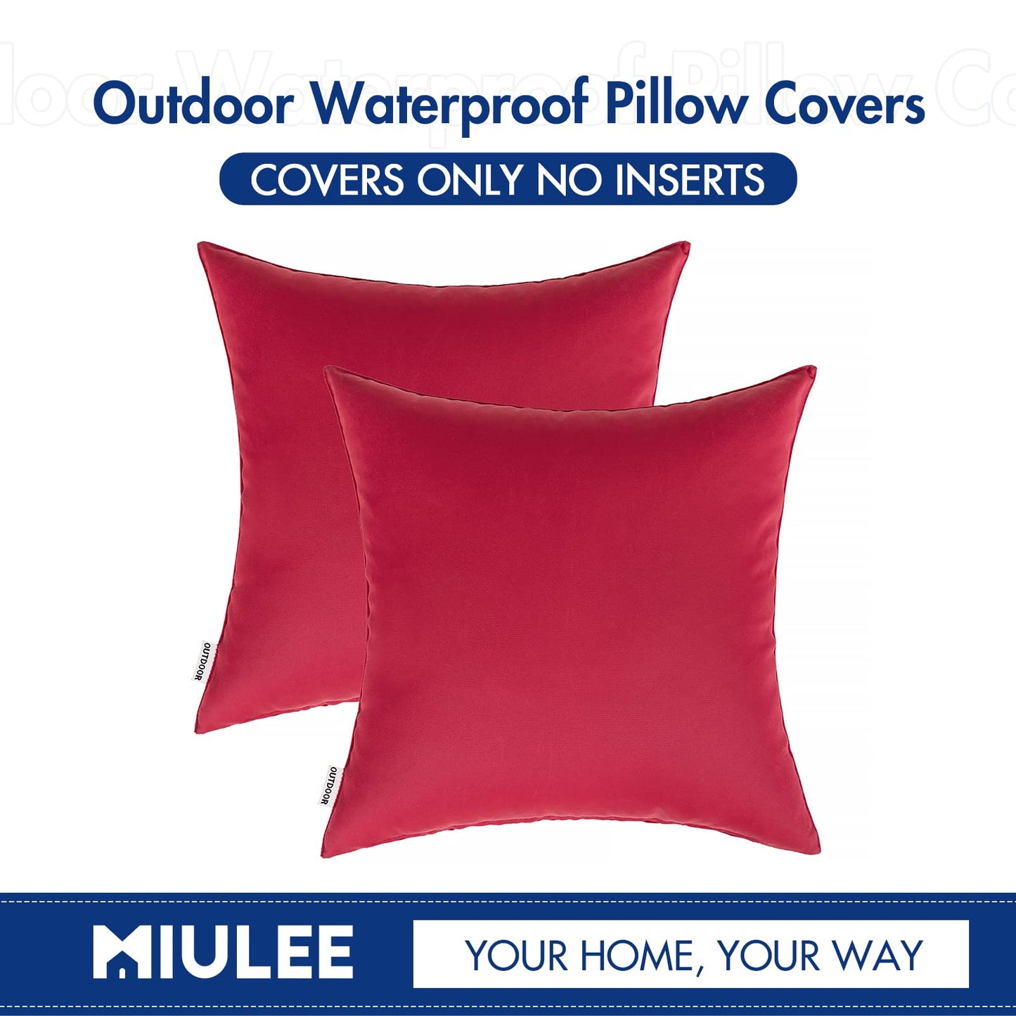 MIULEE Pack of 2 Decorative Outdoor Waterproof Pillow Covers Square Garden Cushion Sham Throw Pillowcase Shell for Spring Patio Tent Couch 18x18 Inch Red