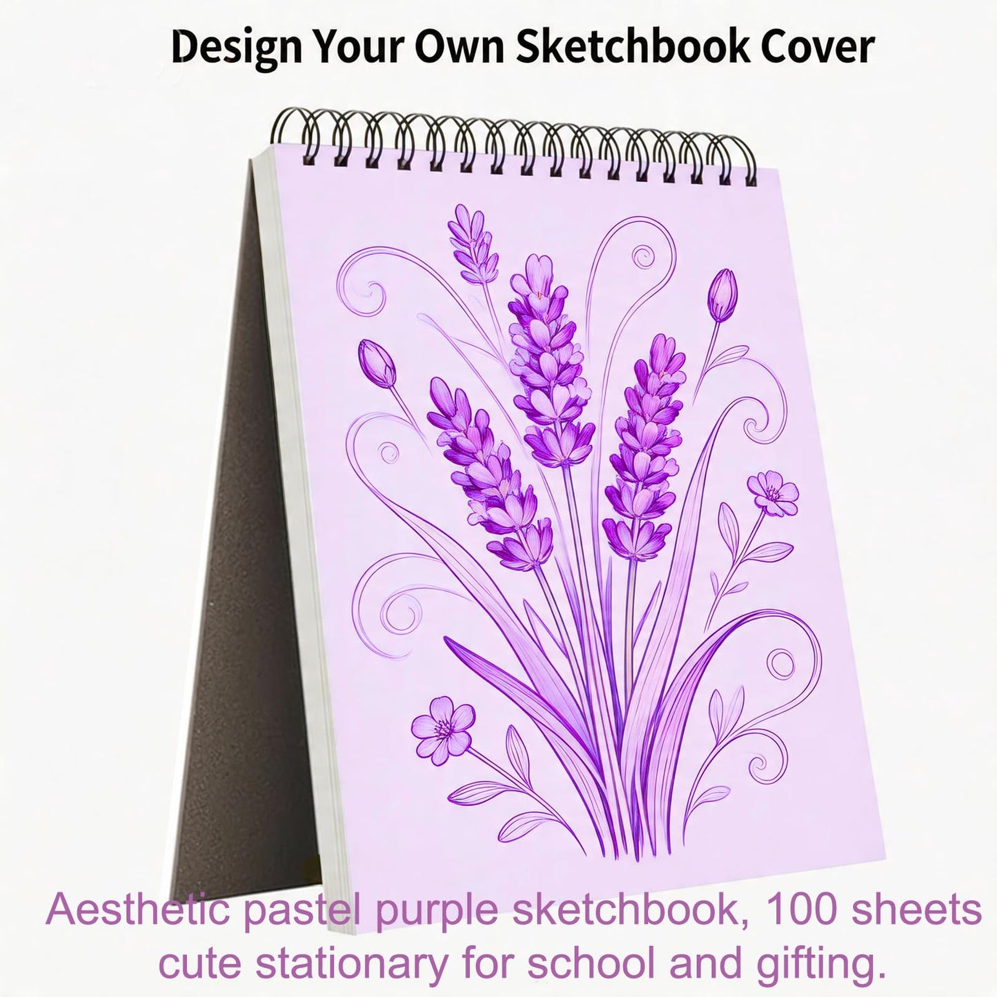 Soucolor 9" x 12" Aesthetic Sketch Book, 1-Pack 100 Sheets School Supplies Cute Sketchbook for Women, Japanese Stationary Sketching Supplies for Kids Teen Girl Gifts Birthday Gifts, Pastel Purple