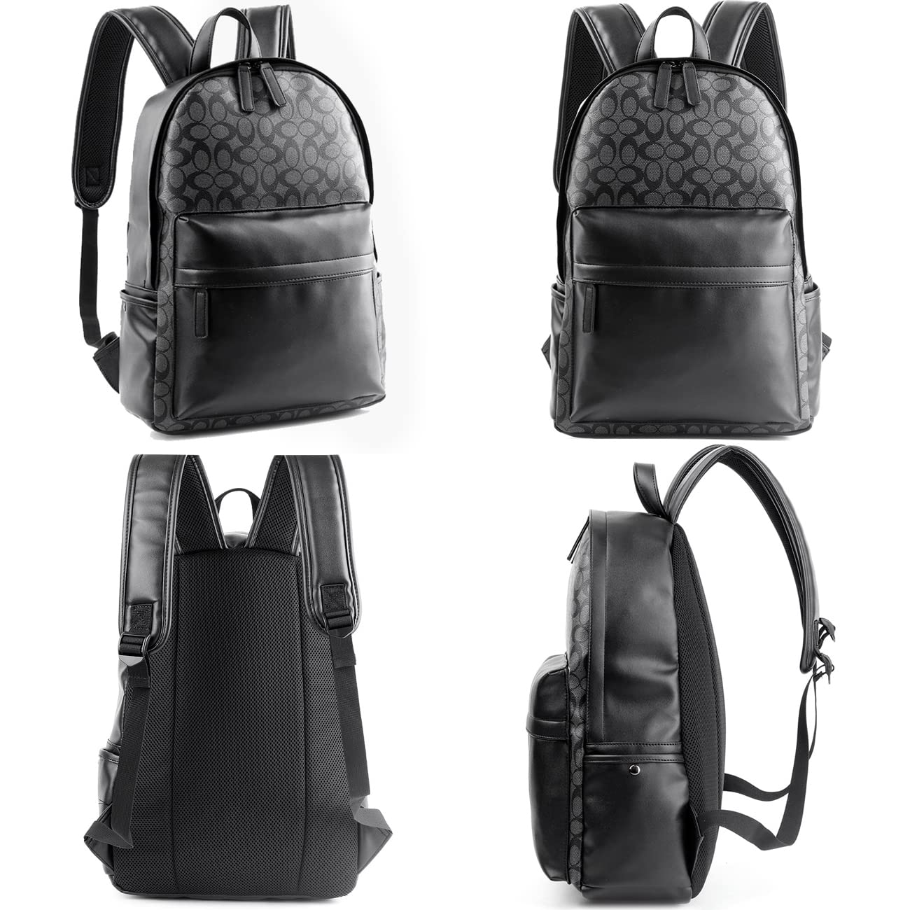 Leather Laptop Backpack for Men Women, School College Bookbag Casual Travel Daypack (Black)