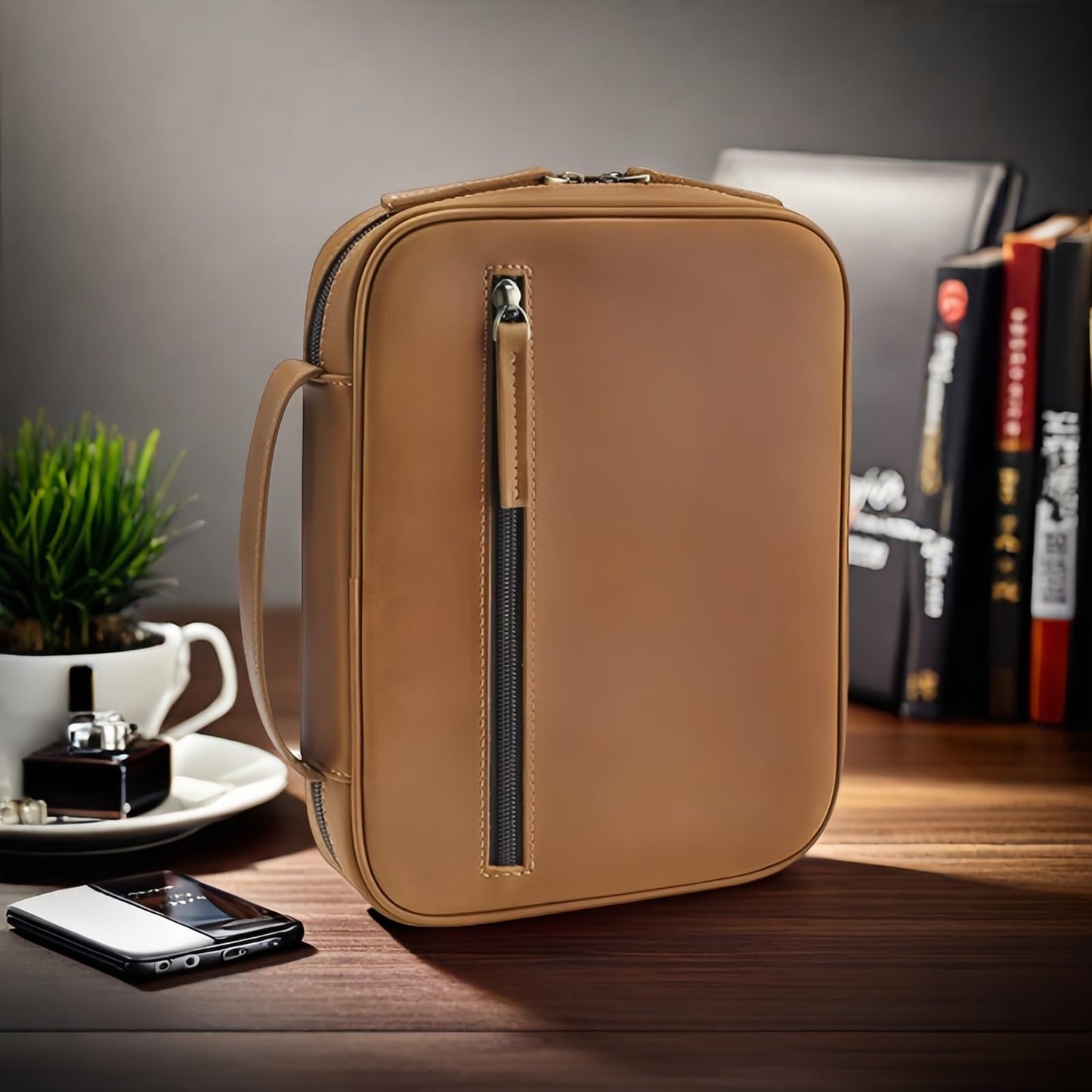 Jack&Chris Full Grain Leather Bible Covers, Church Bag Bible Protective Book Holder, Large Bible Cover for Men Women, Bible Carrying Case Folder Organizer with Handle, Christian Art Gifts, Brown