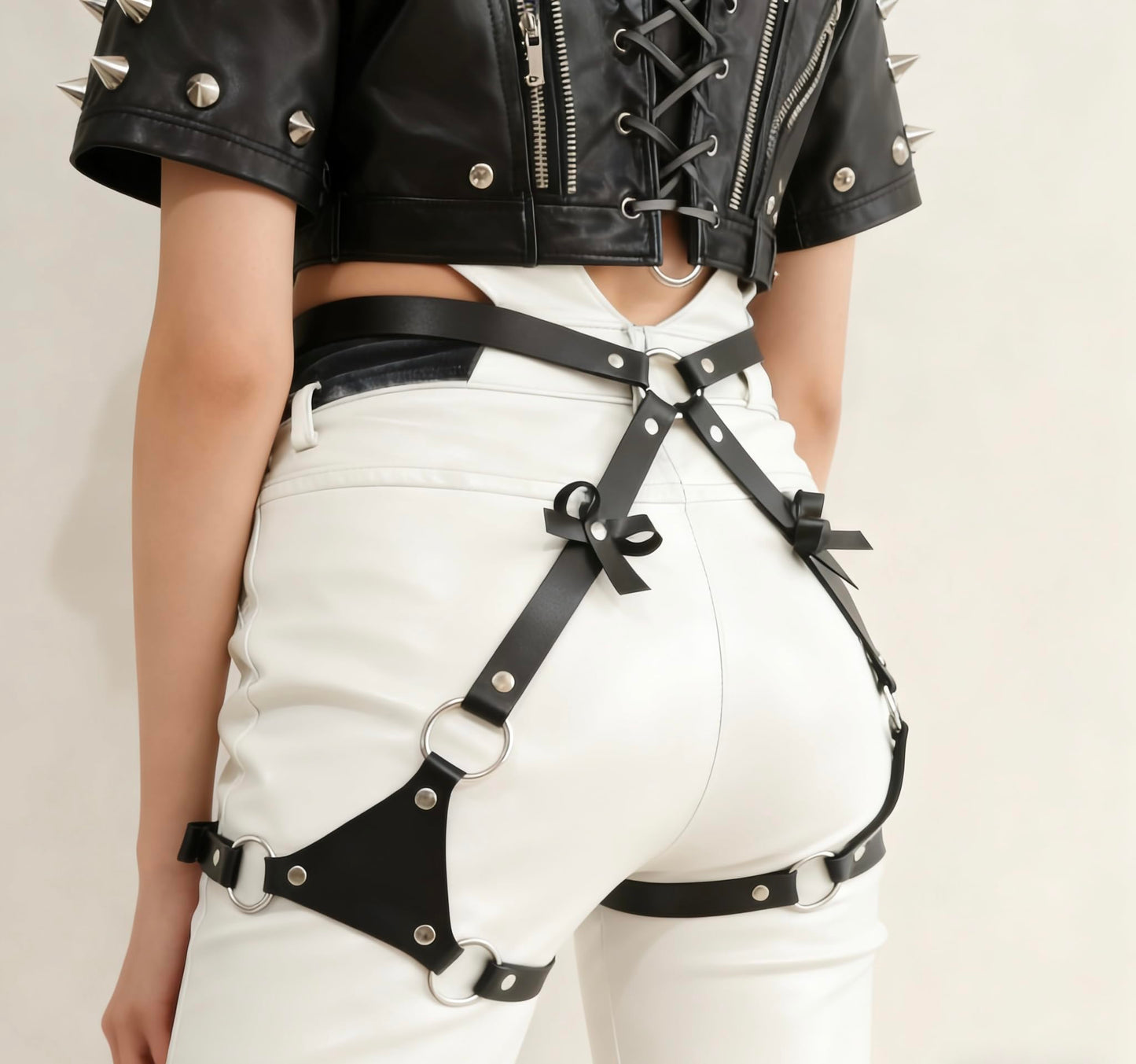Punk Leather Thigh Harness&Body Harness Belt-Gothic Adjustable Waistband with Leg Garter Straps for Women,Club Rave Festival Outfit,Rock Fashion Accessory,Leather Strap Thigh Garter,Black Garter Belt