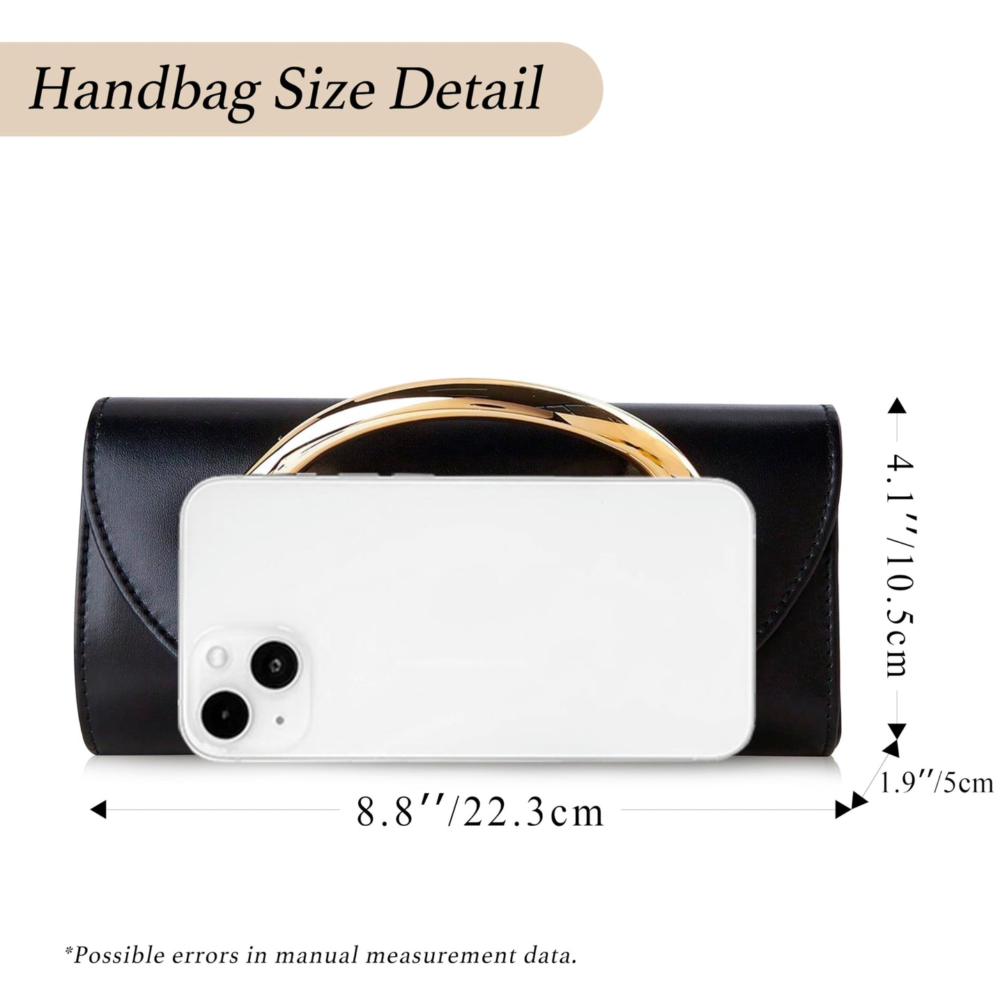 Popizard Clutch Purses for Women - Black Evening Bag with Chain Elegant Dressy Formal Handbag Metal Handle Purse