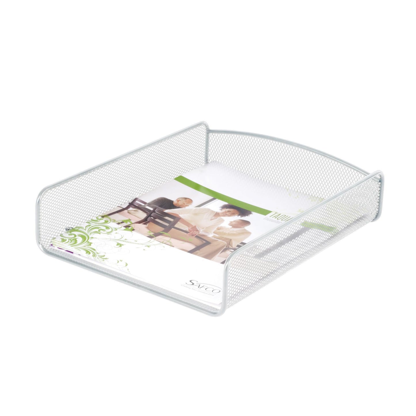 Safco Onyx Mesh Single Tray Desktop Organizer | Heavy Duty Steel | Powder Coat Finish | 11.75 x 9.25 x 2.5 | Office Supplies Organizer | Letter Trays & Stacking Supports | Silver