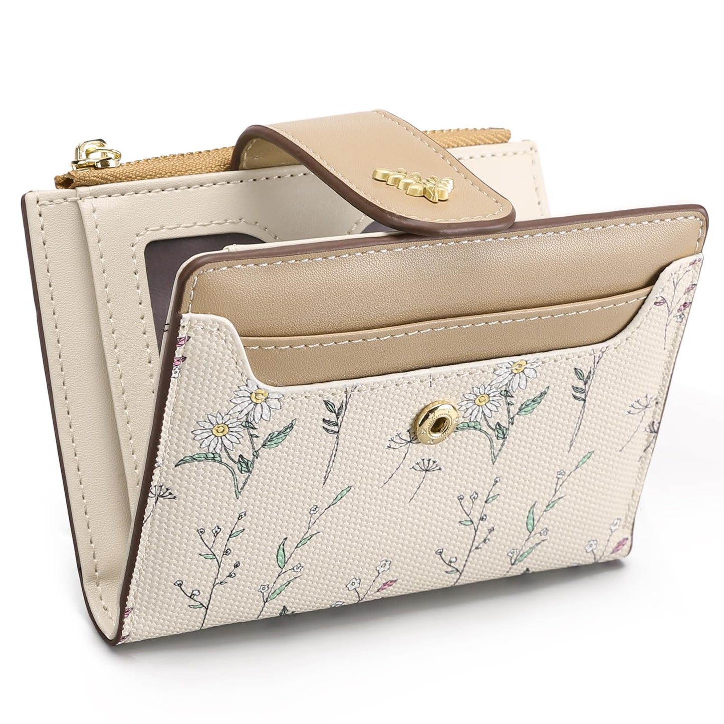 GAEKEAO Small Wallets for Women RFID Blocking Leather Bifold Zipper Pocket Wallet Credit Card Holder with ID Window
