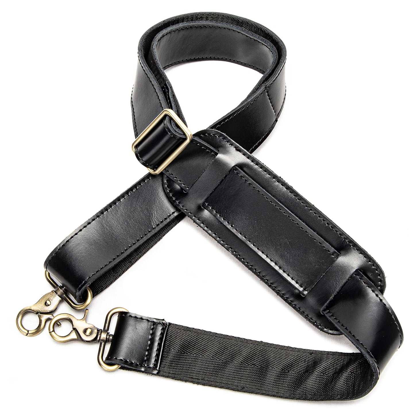 Enwaen Black Leather Bag Strap Replacement - Adjustable Shoulder Strap for Messenger Briefcase Duffle Crossbody Bags