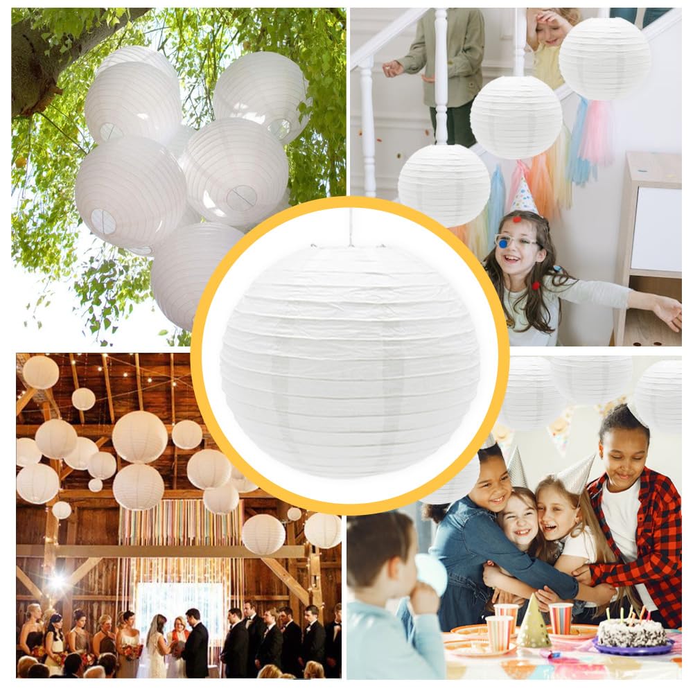 Ruidee 6Pcs Paper Lanterns Decorative Round Hanging Paper Lanterns for Birthday, Wedding, Christmas Xmas, Bridal, Home Decor, Party Decoration(12in/White)