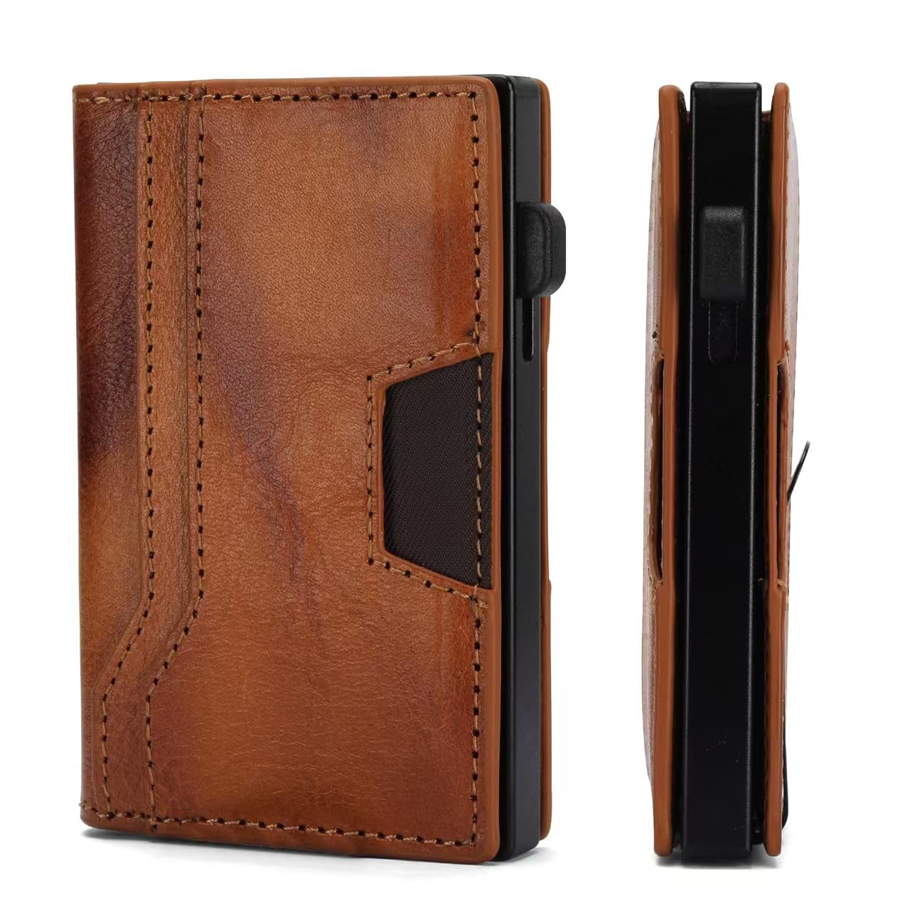 RFID Blocking Wallet for Men, Aluminum Pop Up Credit Card Holder with Money Clip,Holds 10+ Cards Slim Leather Minimalist Front Pocket Wallet, Gifts for Men