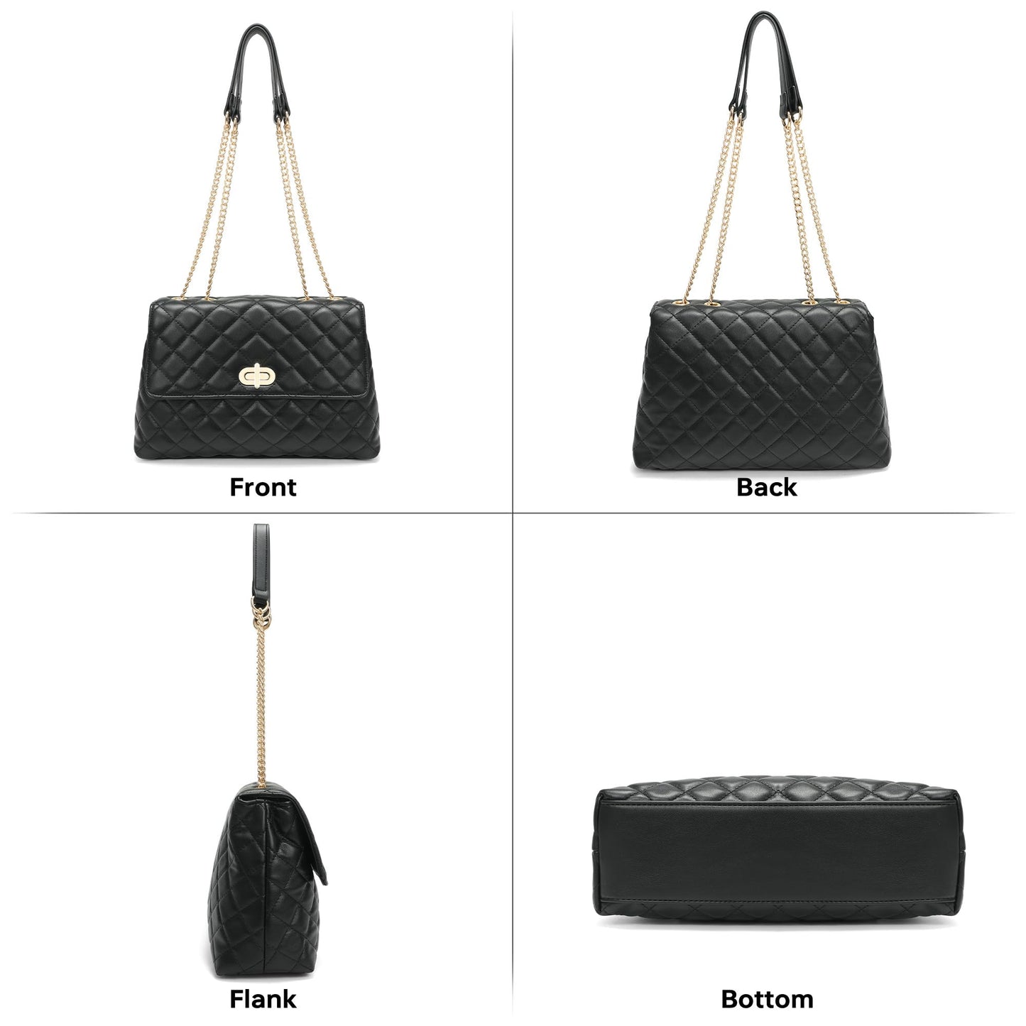 Goinsound Quilted Purse for Women Medium Flap Shoulder Bag with Gold Hardware Chain Black