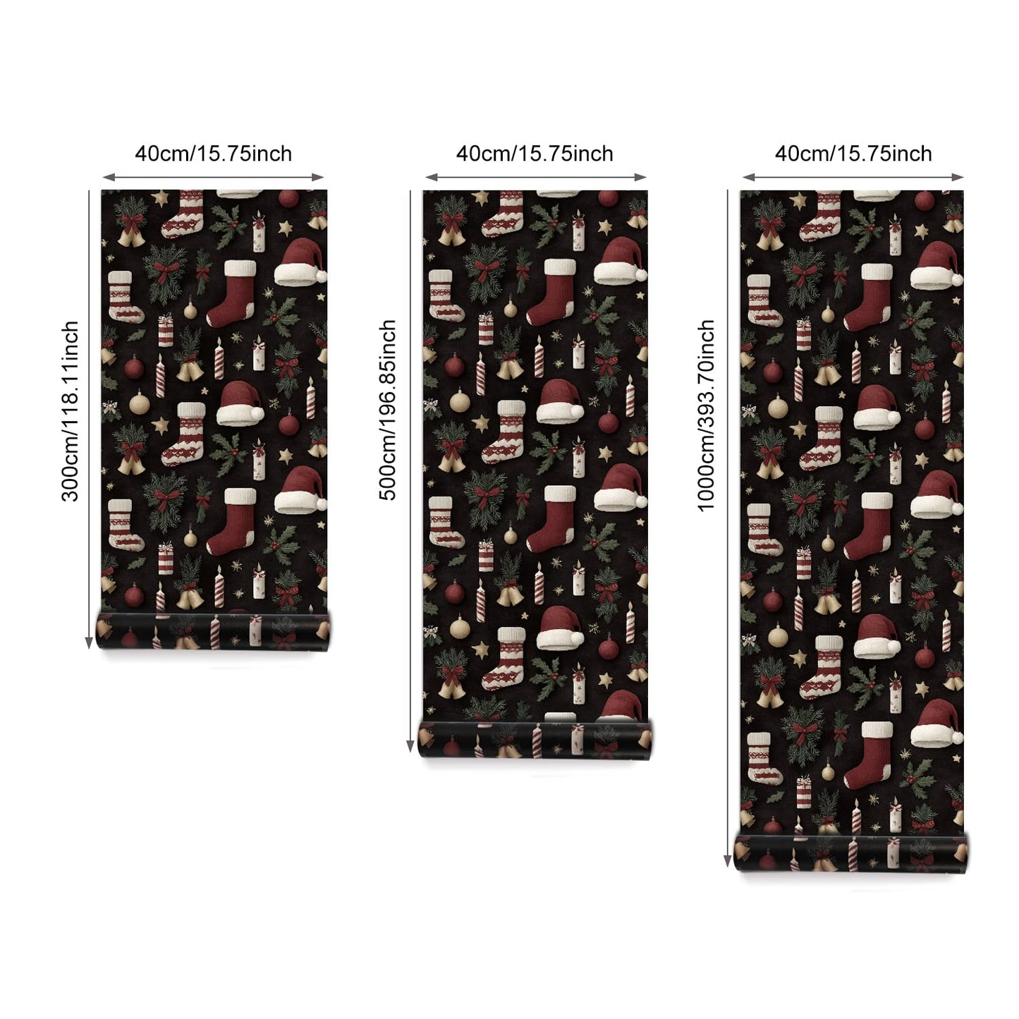 FUKUMON Christmas Cute Wallpaper Peel and Stick for Home Decor Waterproof Self-Adhesive Removable Contact Paper for Cabinets Bedroom Bathroom (Vinyl Santa Claus and Christmas Socks Pattern,15.7"x197")