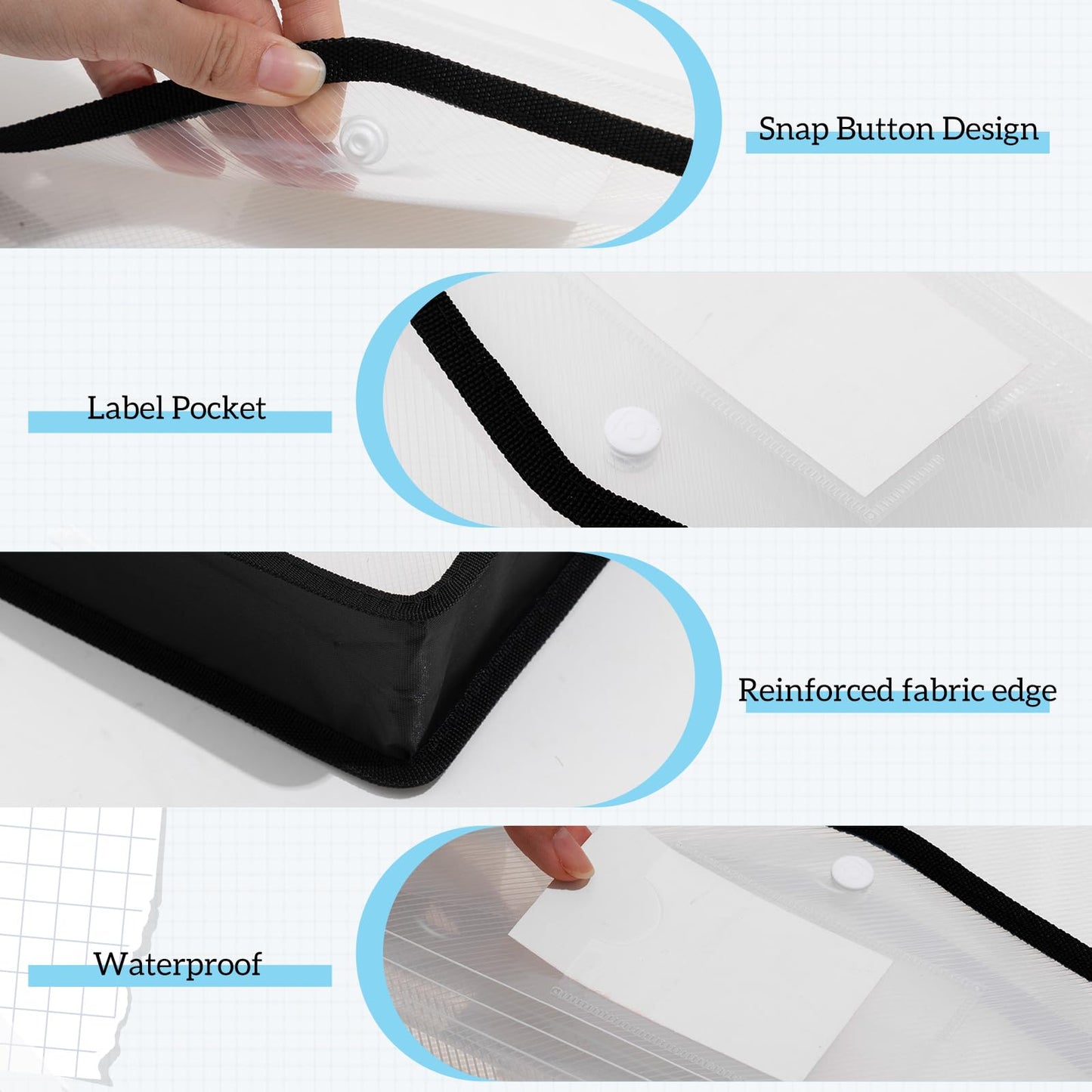 AmazingSpark 6 Pcs 11 x 17 Inch Expandable Tabloid Size Document Folder Organizers with Snap Closure & Label, Clear Plastic Expanding File Folder for A3 Ledger Size Plots Charts (Black)