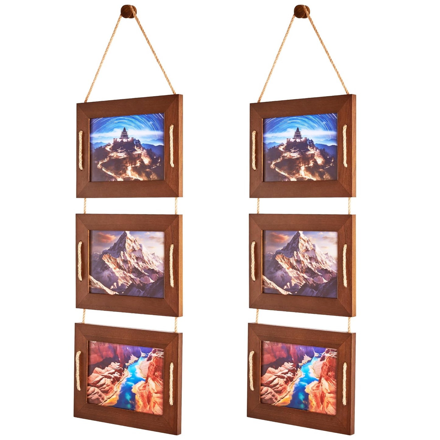 DLQuarts 5x7 Hanging Picture Frames Collage Wall Decor, 3 Opening 5x7 Matted to 3.5x5 Photo Rustic Wood Frame, Dark Walnut, 2 Pack