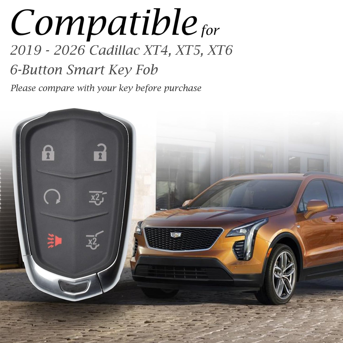 Vitodeco Genuine Leather Smart Key Fob Case - Compatible with Cadillac XT4, XT5, XT6 (2019-2025) - 6-Button, Black