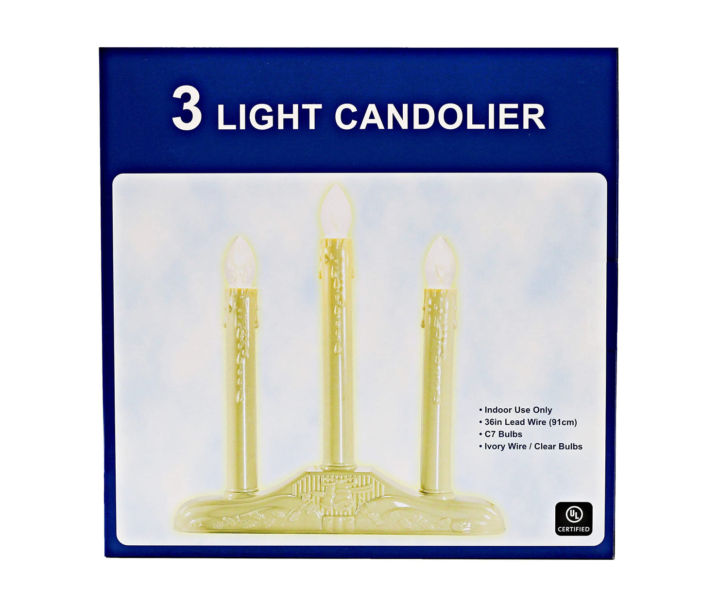 Creative Hobbies 3 Light Electric Candolier Indoor Christmas Candle Lamp, Ivory Plastic with Clear C7 Incandescent Light Bulbs